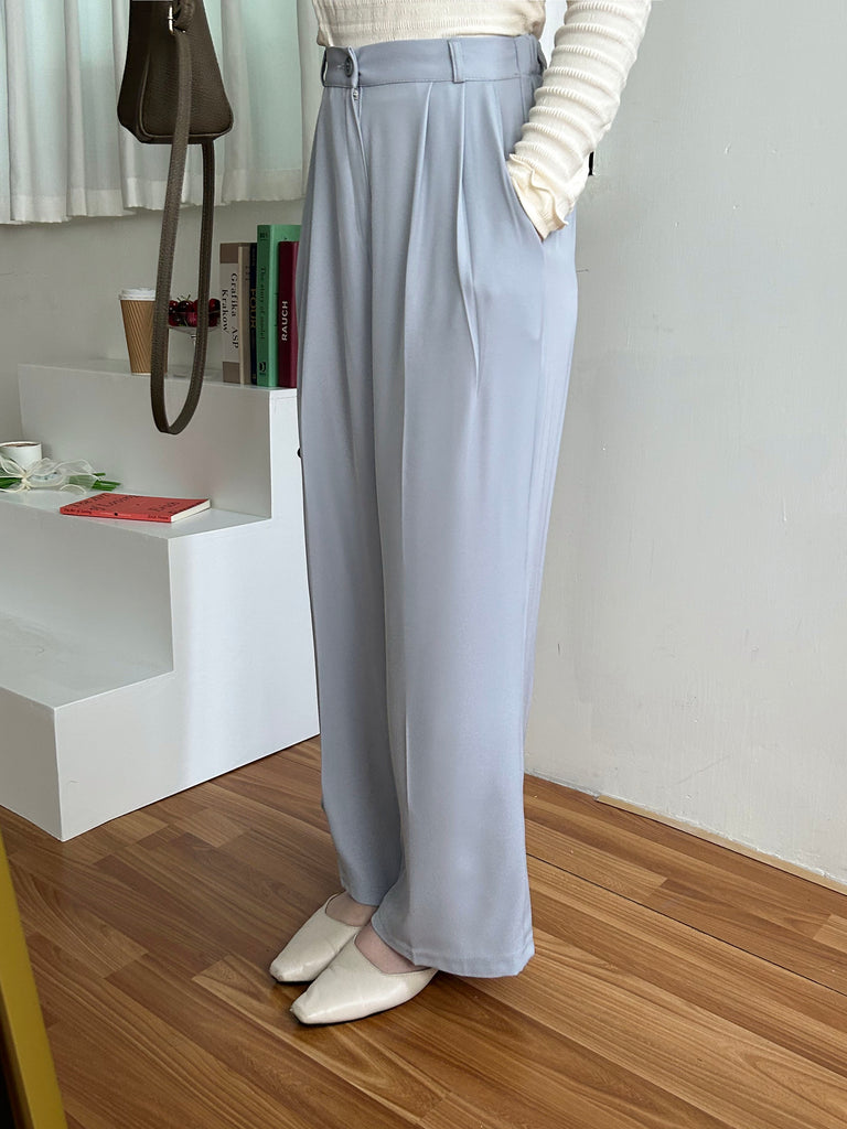 Jersey 修飾腿形100%防皺高質垂感雲石鈕闊腳褲, Pants/ PT8398 (百搭炭黑 Charcoal sold out)