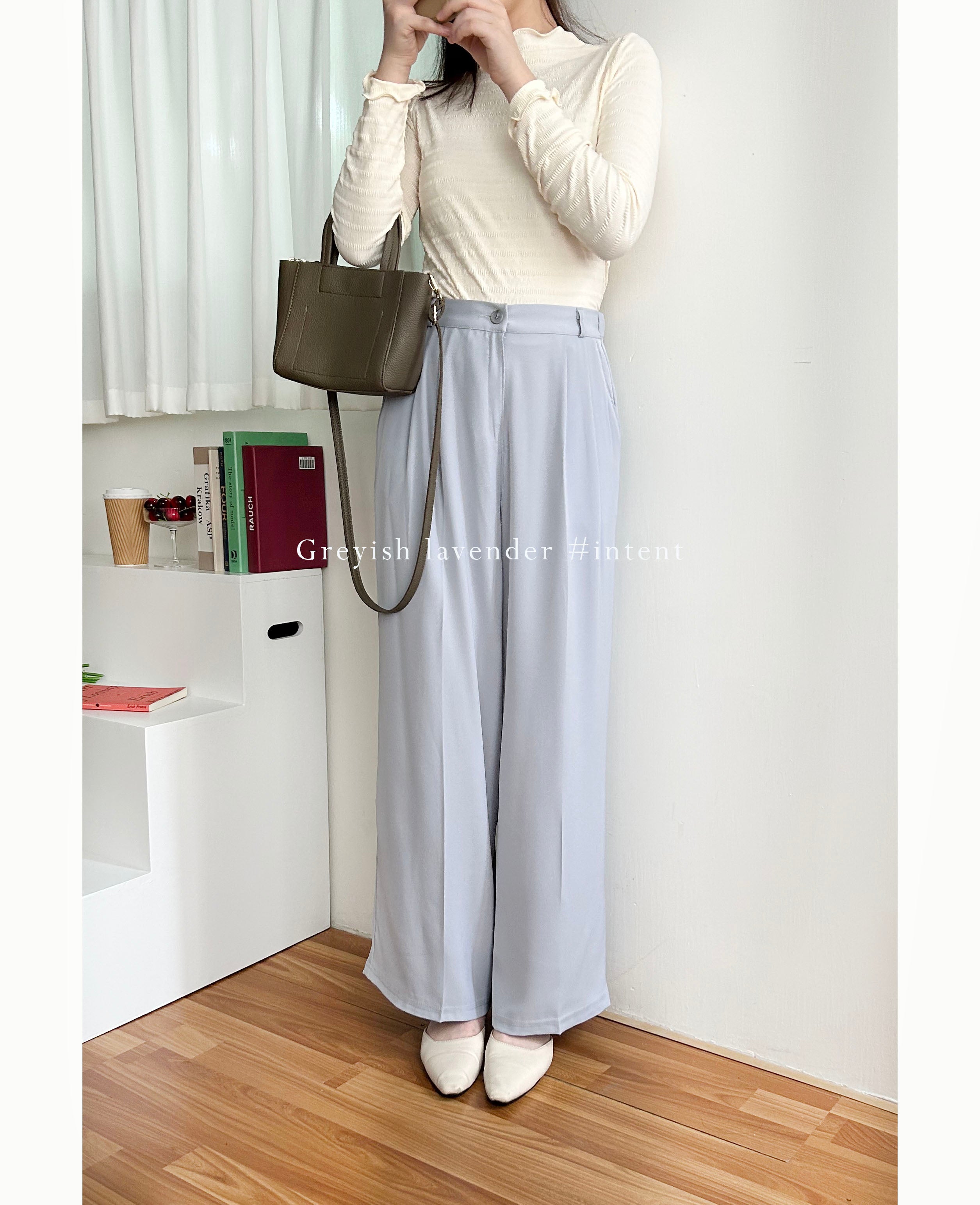 Jersey 修飾腿形100%防皺高質垂感雲石鈕闊腳褲, Pants/ PT8398 (百搭炭黑 Charcoal sold out)