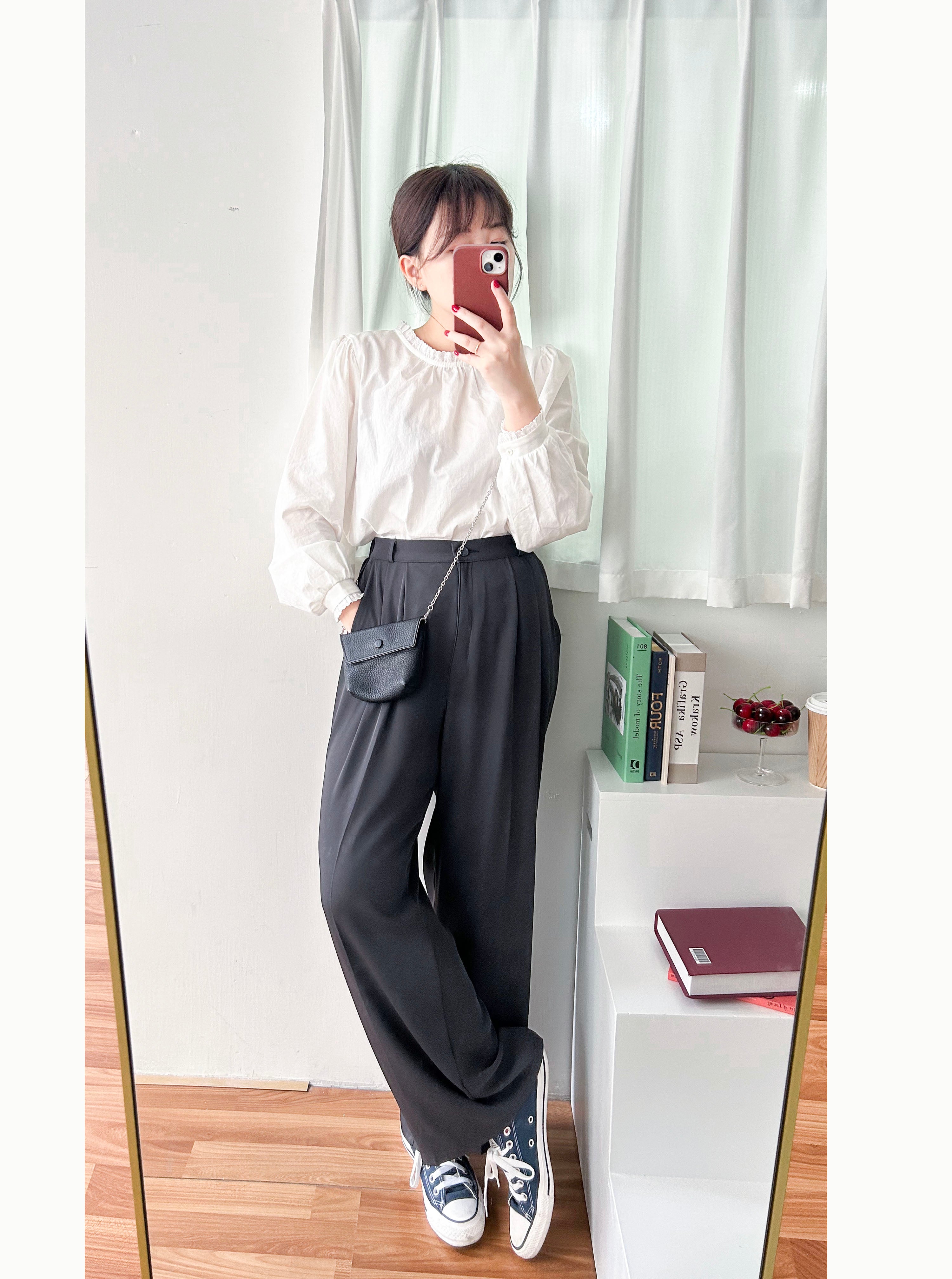 Jersey 修飾腿形100%防皺高質垂感雲石鈕闊腳褲, Pants/ PT8398 (百搭炭黑 Charcoal sold out)