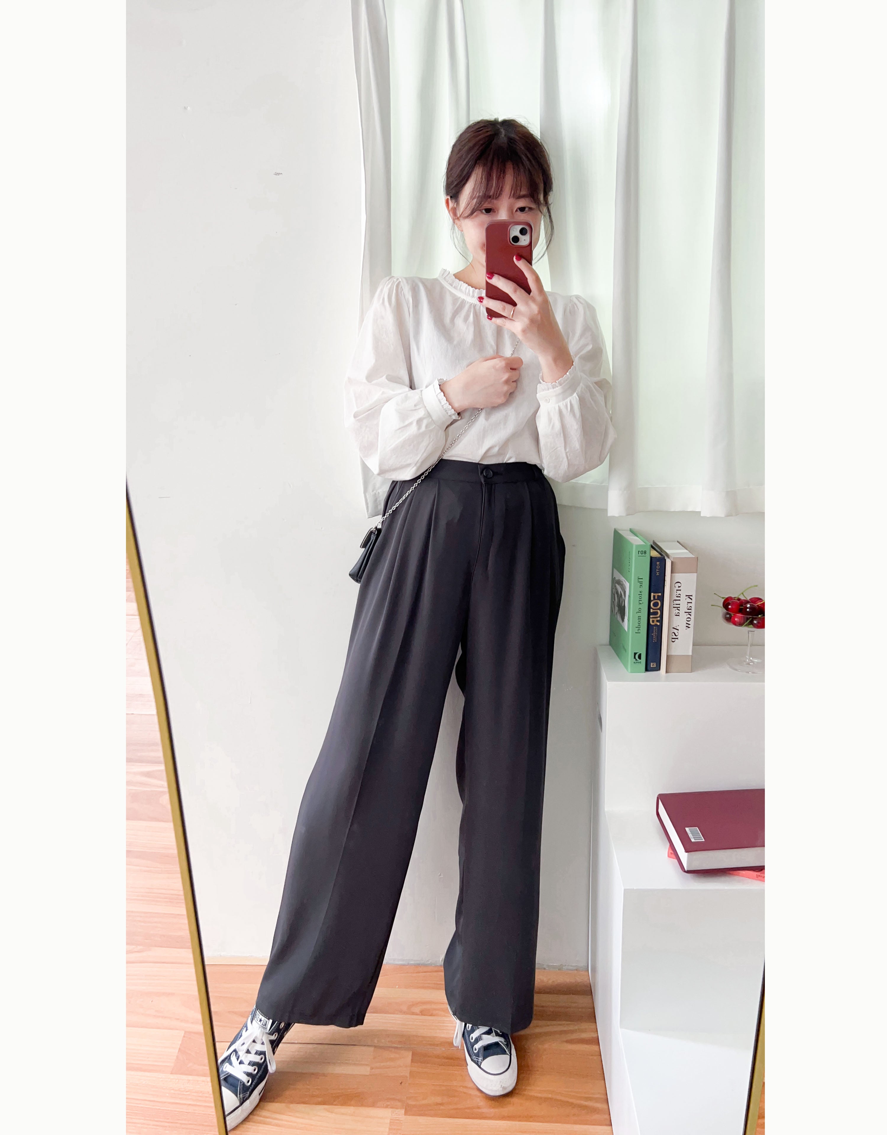 Jersey 修飾腿形100%防皺高質垂感雲石鈕闊腳褲, Pants/ PT8398 (百搭炭黑 Charcoal sold out)
