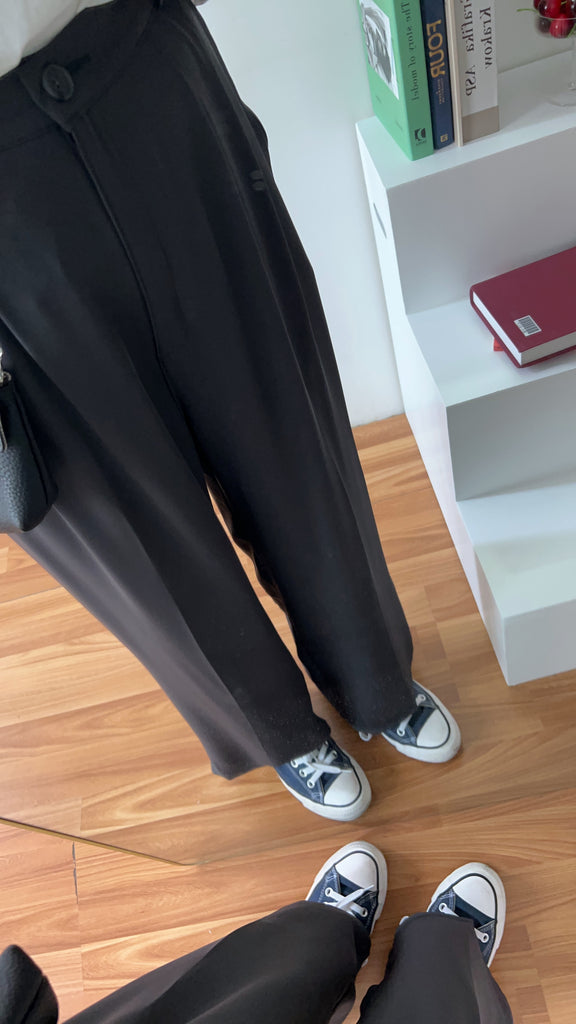 Jersey 修飾腿形100%防皺高質垂感雲石鈕闊腳褲, Pants/ PT8398 (百搭炭黑 Charcoal sold out)