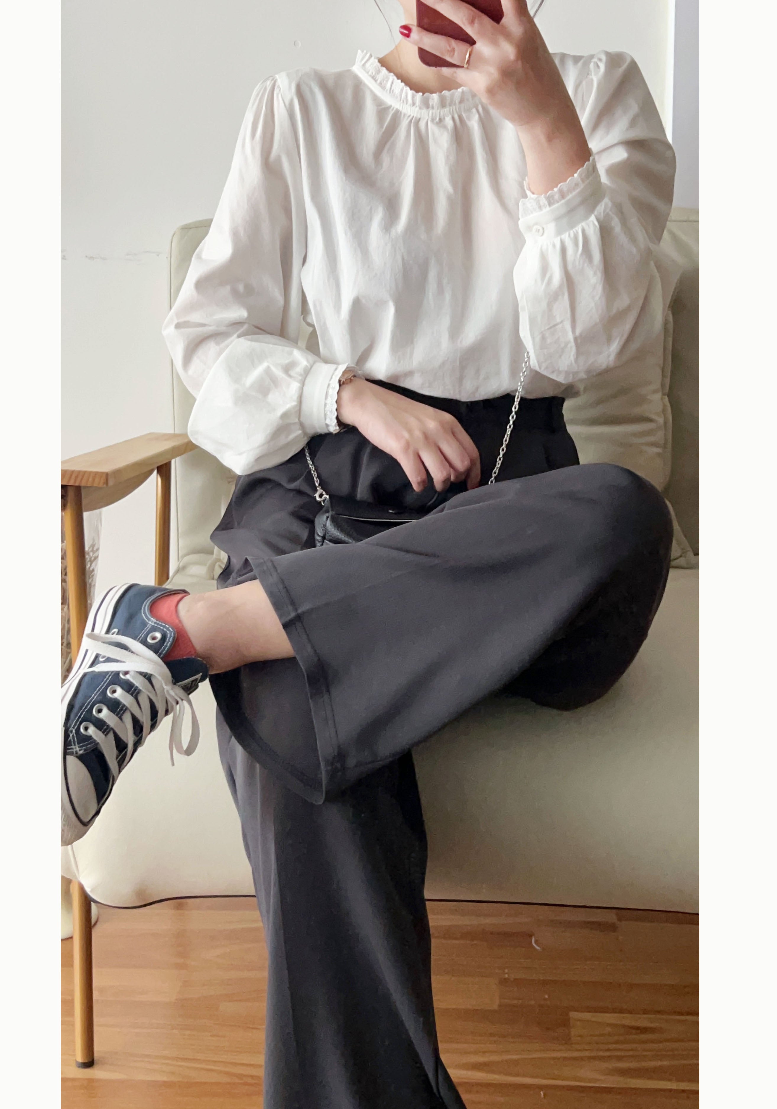 Jersey 修飾腿形100%防皺高質垂感雲石鈕闊腳褲, Pants/ PT8398 (百搭炭黑 Charcoal sold out)