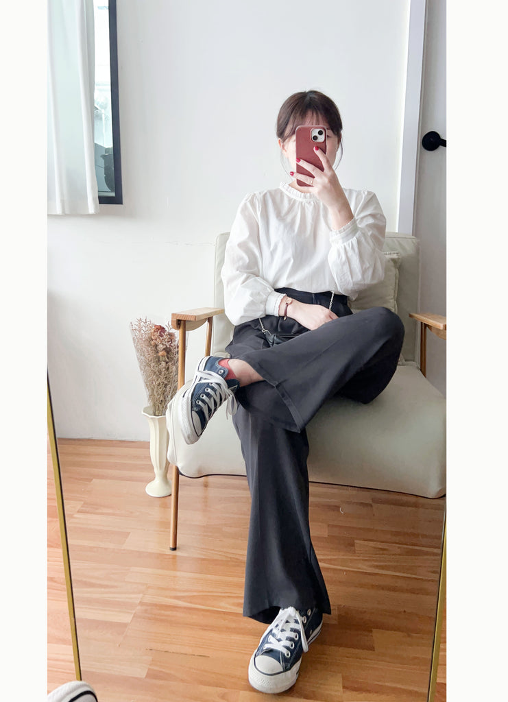 Jersey 修飾腿形100%防皺高質垂感雲石鈕闊腳褲, Pants/ PT8398 (百搭炭黑 Charcoal sold out)