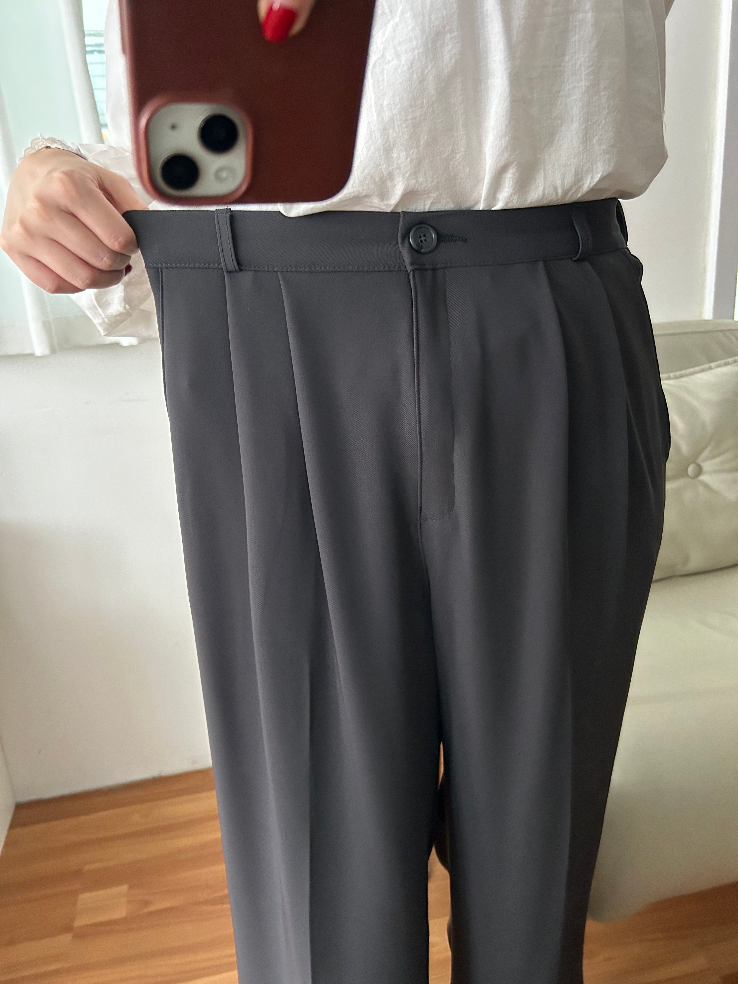Jersey 修飾腿形100%防皺高質垂感雲石鈕闊腳褲, Pants/ PT8398 (百搭炭黑 Charcoal sold out)