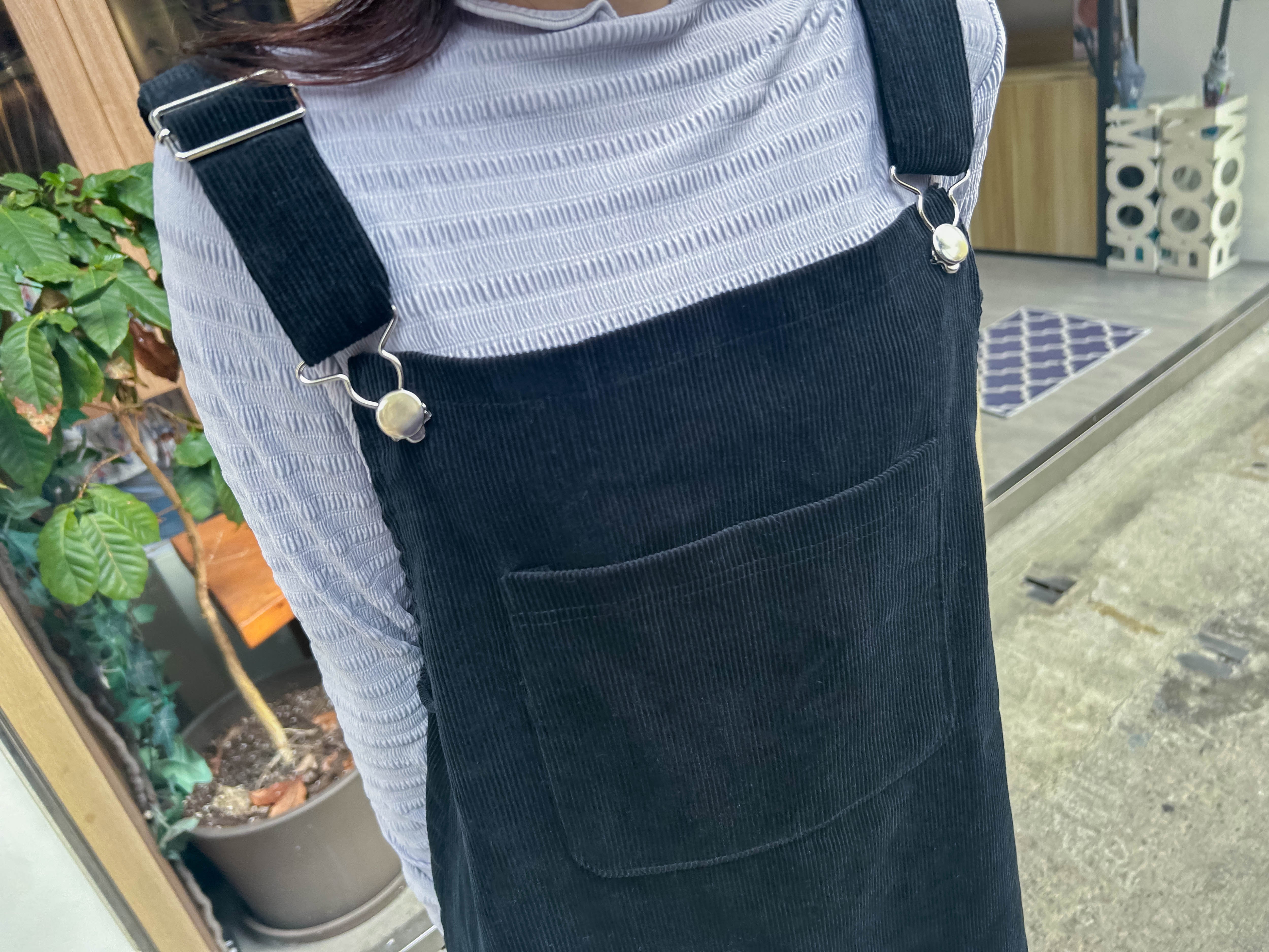 Jumpdress 黑色條紋登芯絨工人裙, Dress/ DS9334
