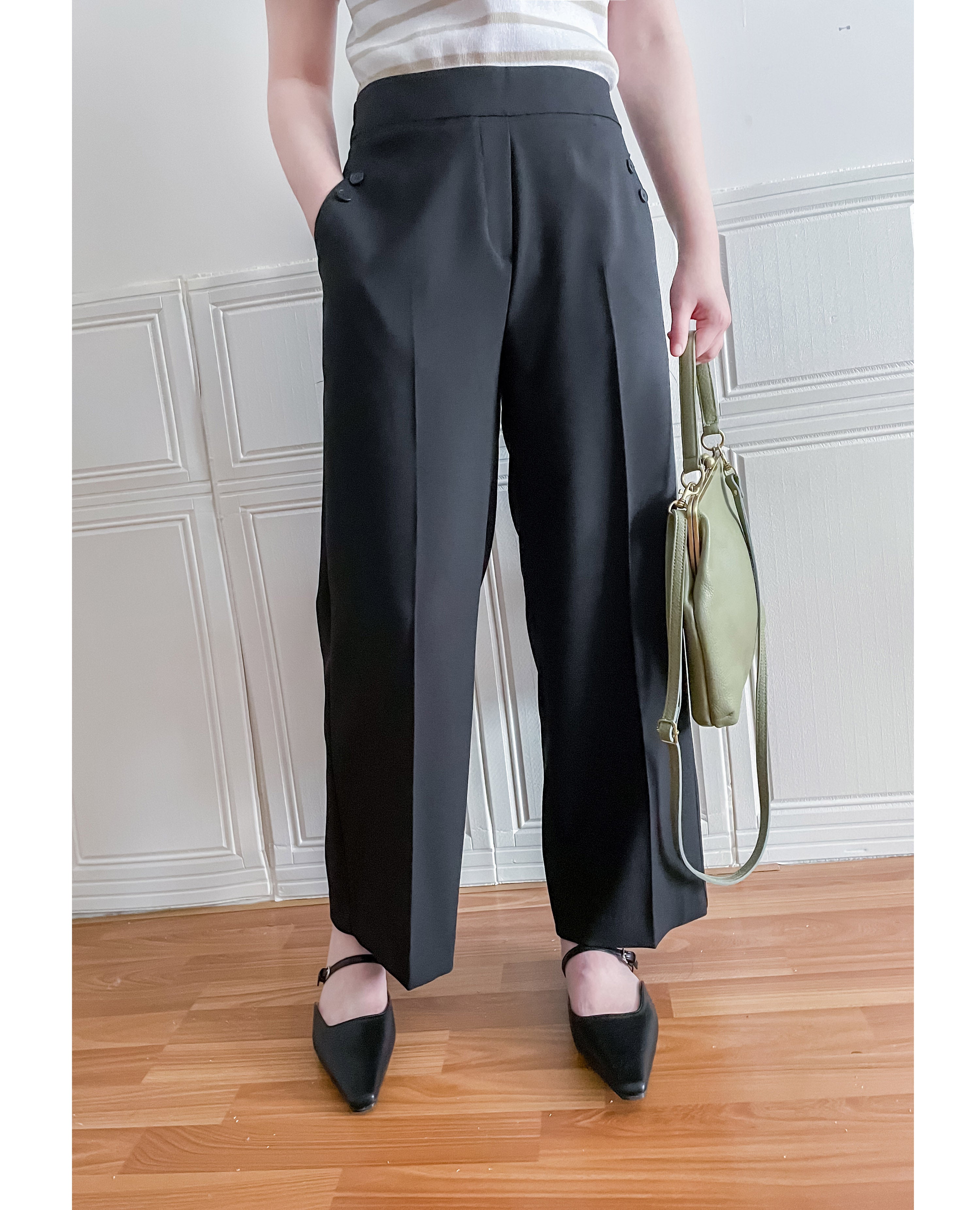 Buttons 三色鈕扣口袋顯瘦闊腳西褲, Pants/ PT8384 (beige/Milktea sold out)