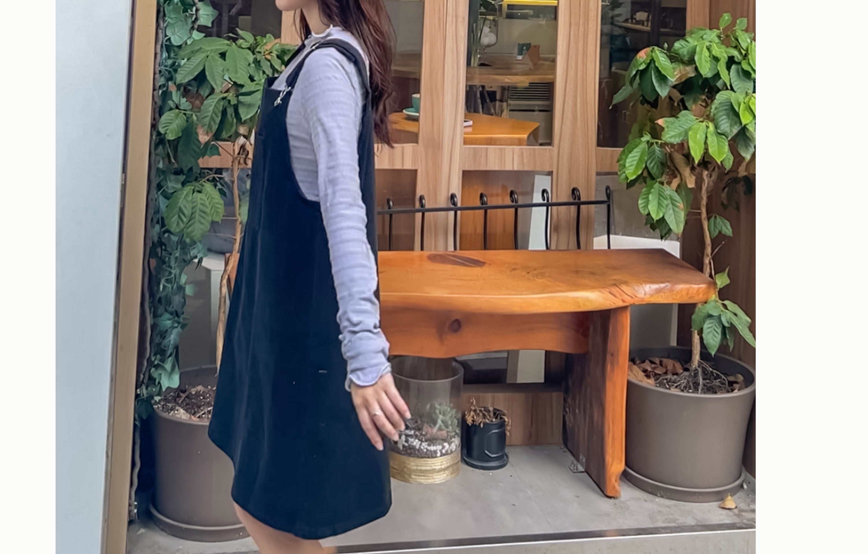 Jumpdress 黑色條紋登芯絨工人裙, Dress/ DS9334
