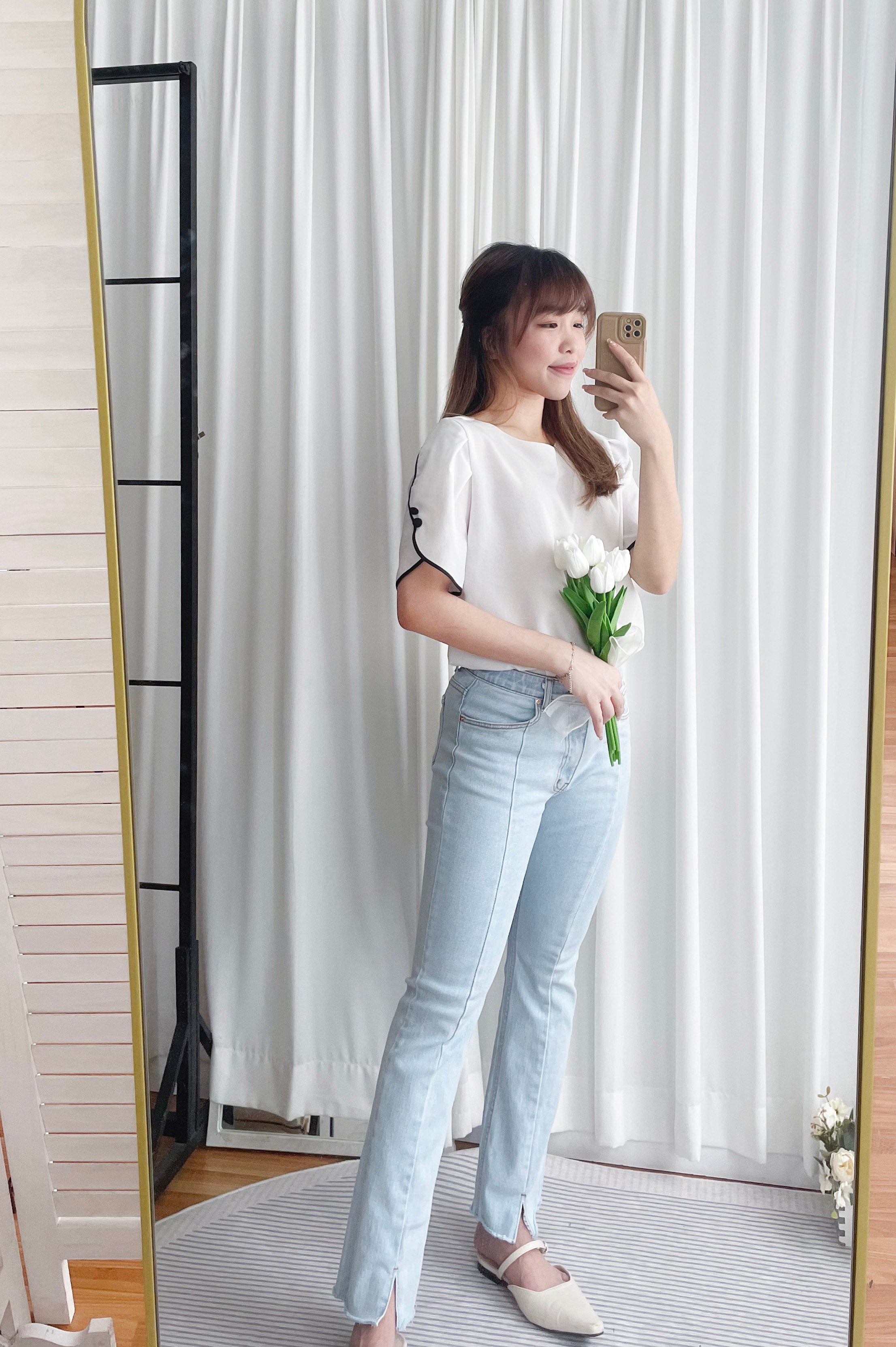Light Jeans 全彈性修飾大腿開叉牛仔褲, Pants/ PT8388