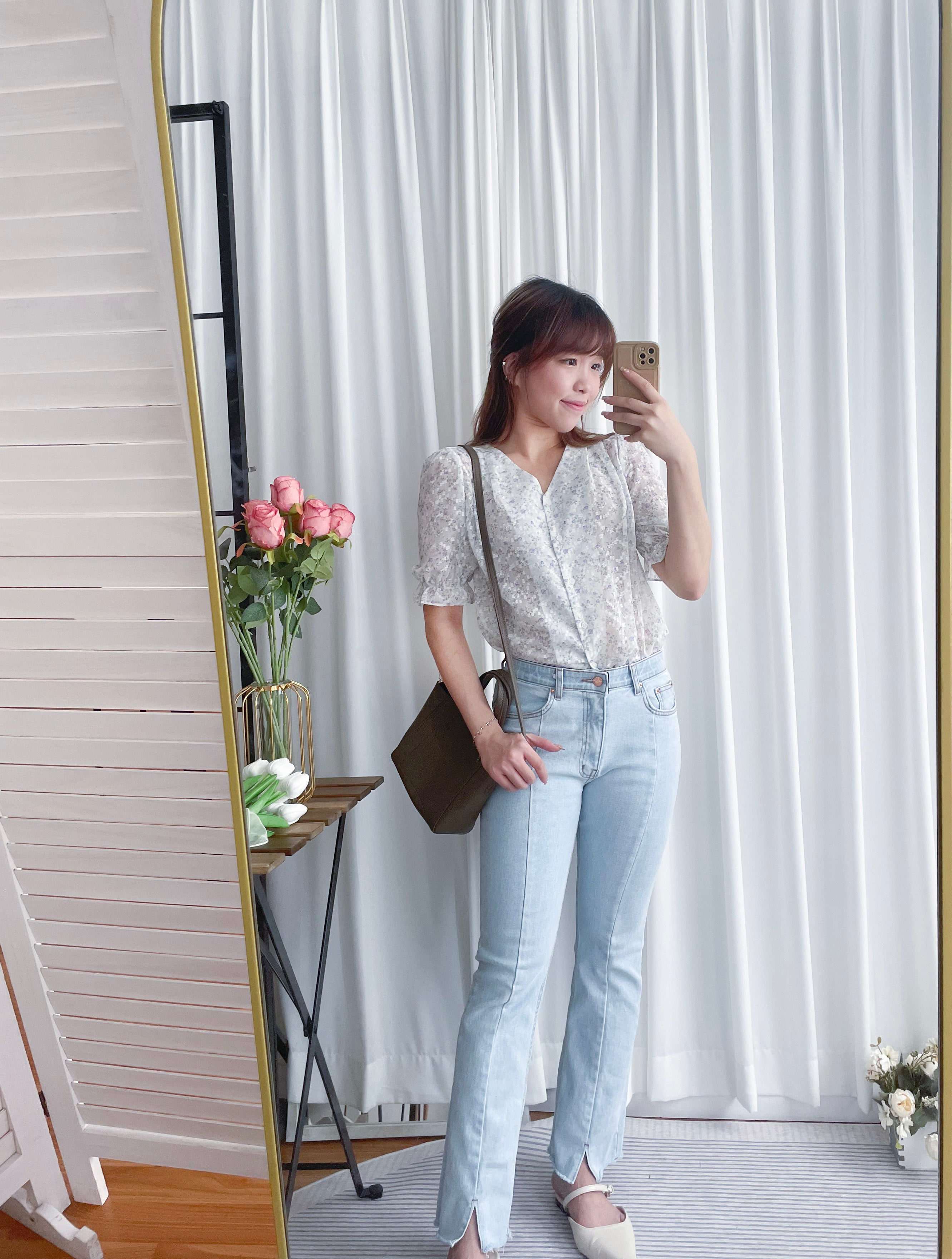 Light Jeans 全彈性修飾大腿開叉牛仔褲, Pants/ PT8388