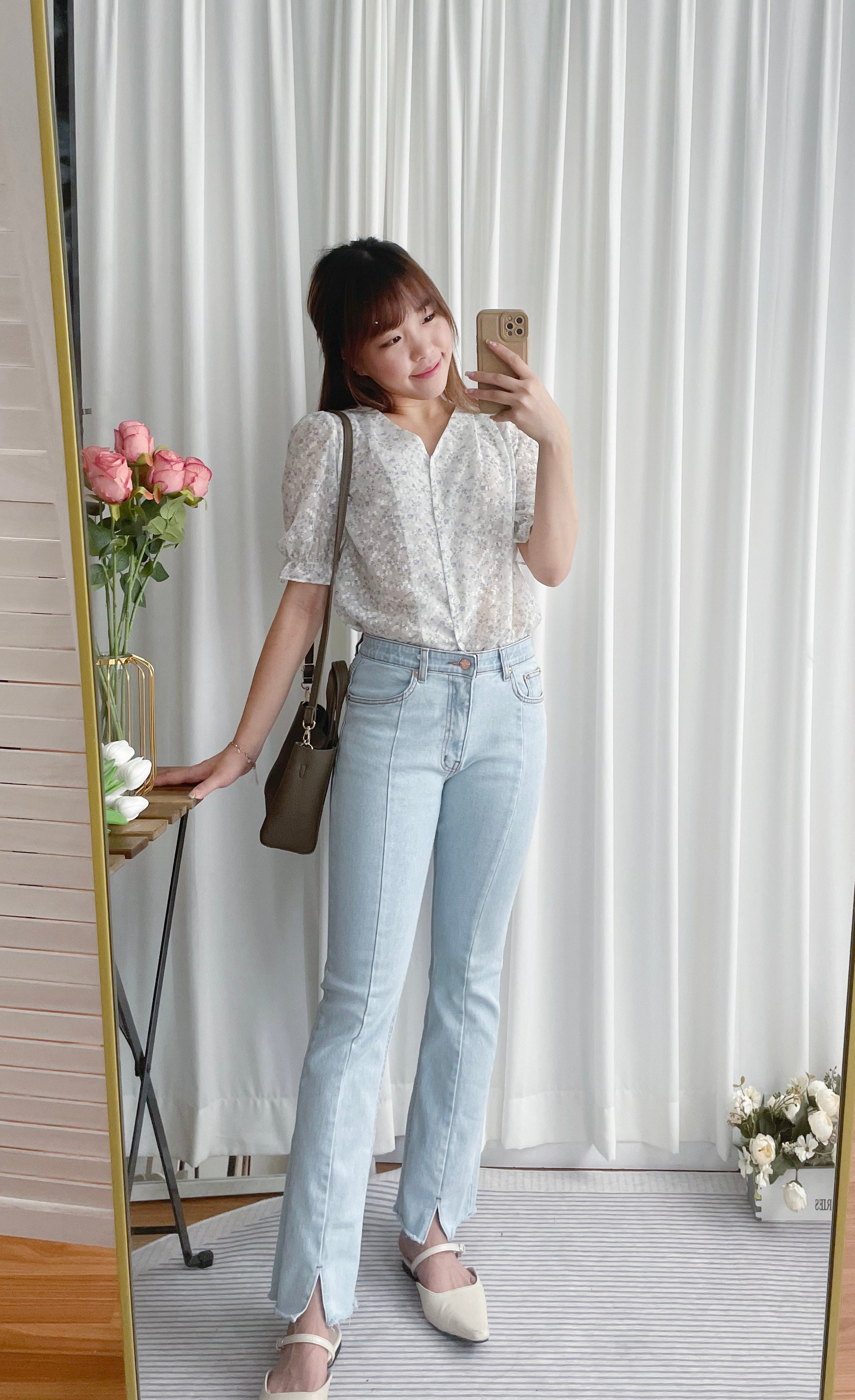 Light Jeans 全彈性修飾大腿開叉牛仔褲, Pants/ PT8388
