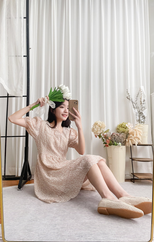 Bubble Floral 方領口泡泡䄂春日小花皺皺連身裙,Dress/ DS9264 (pink sold out)