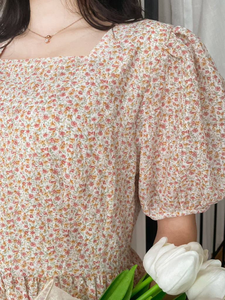 Bubble Floral 方領口泡泡䄂春日小花皺皺連身裙,Dress/ DS9264 (pink sold out)