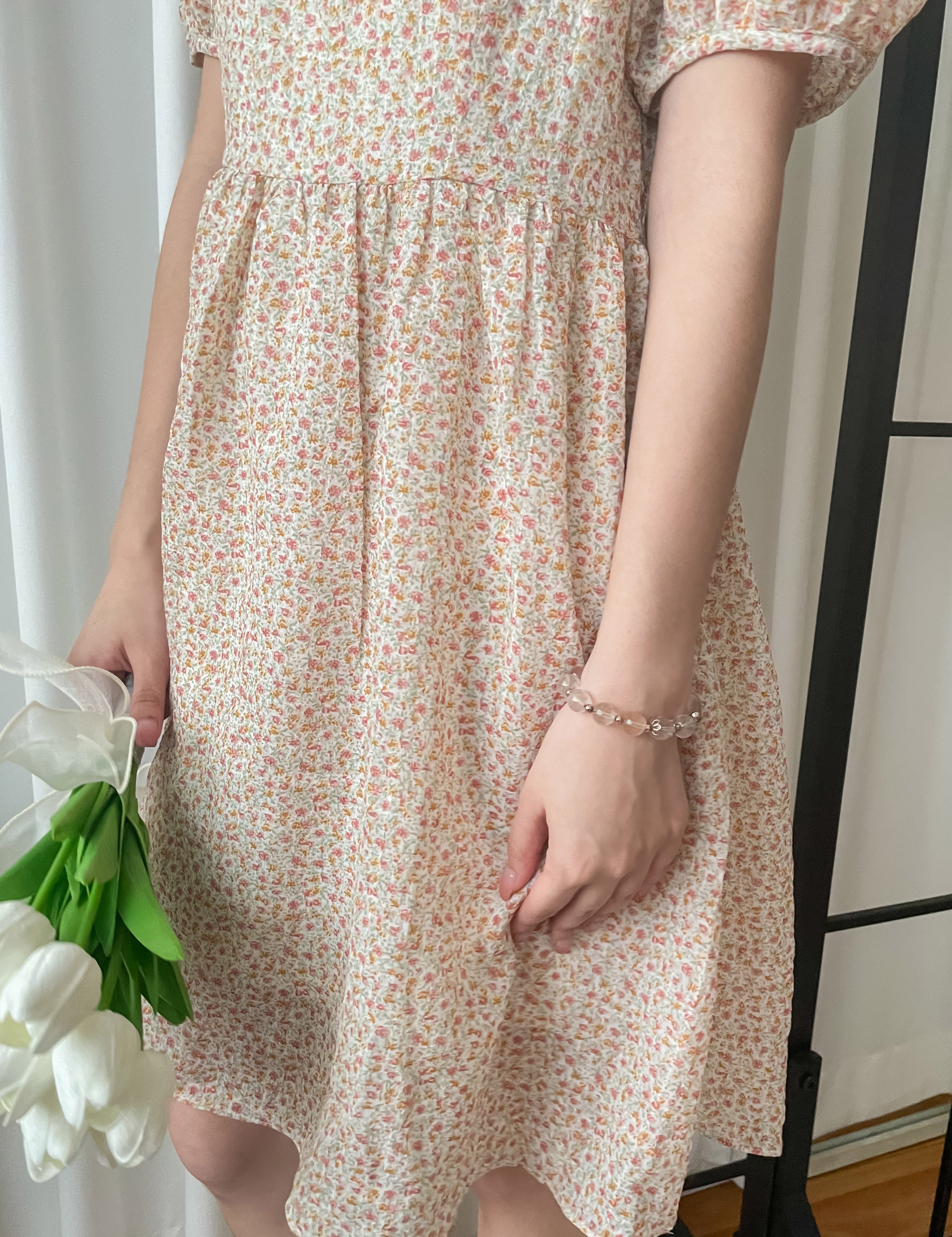 Bubble Floral 方領口泡泡䄂春日小花皺皺連身裙,Dress/ DS9264 (pink sold out)