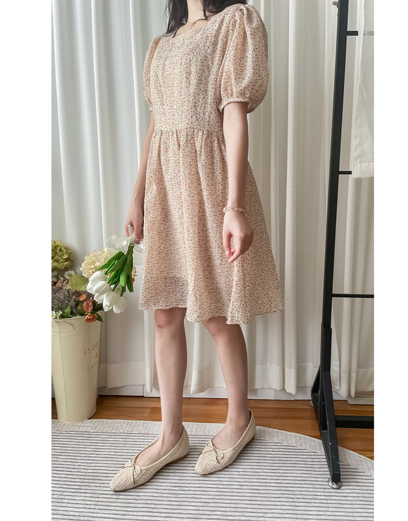 Bubble Floral 方領口泡泡䄂春日小花皺皺連身裙,Dress/ DS9264 (pink sold out)