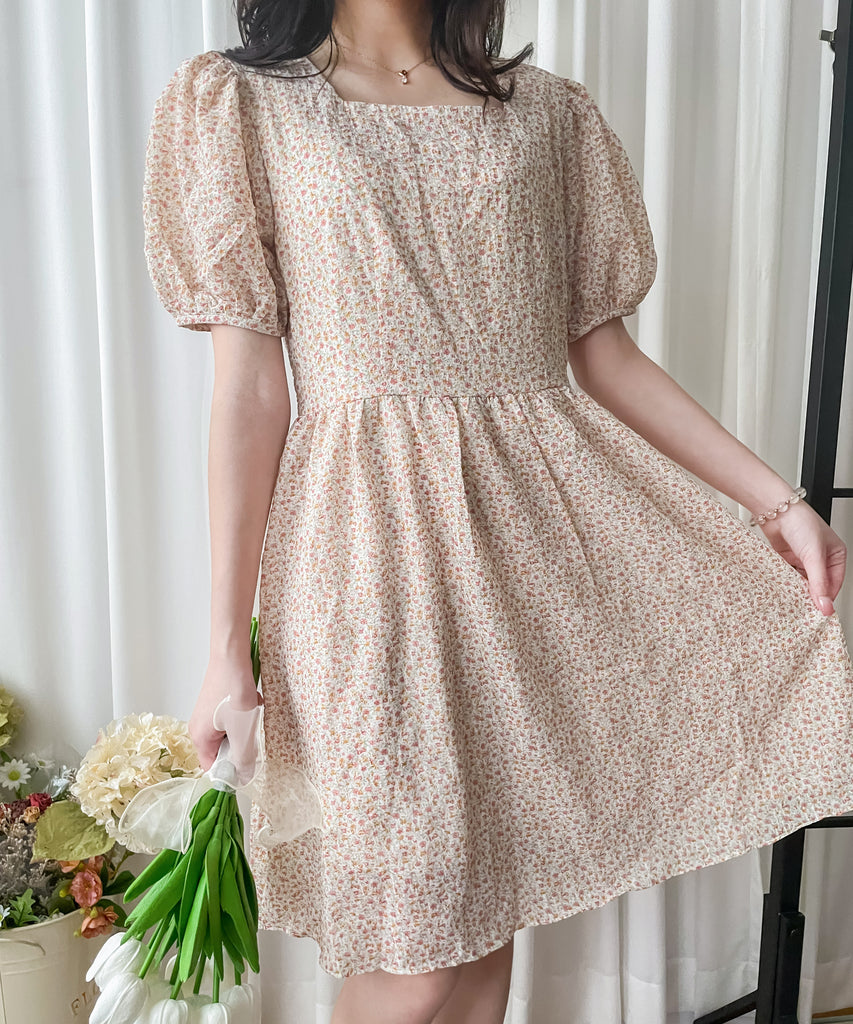 Bubble Floral 方領口泡泡䄂春日小花皺皺連身裙,Dress/ DS9264 (pink sold out)