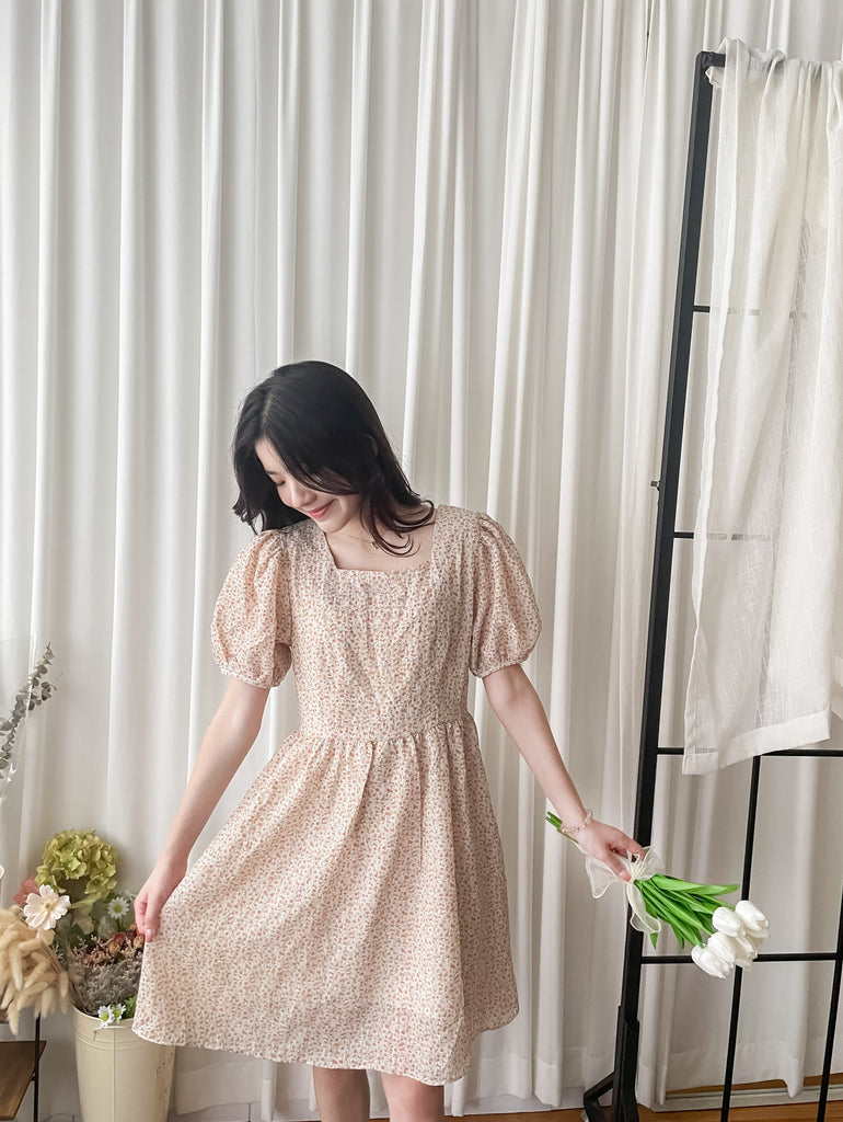 Bubble Floral 方領口泡泡䄂春日小花皺皺連身裙,Dress/ DS9264 (pink sold out)