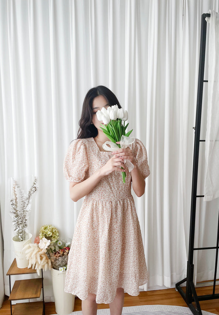 Bubble Floral 方領口泡泡䄂春日小花皺皺連身裙,Dress/ DS9264 (pink sold out)