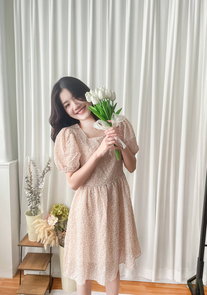Bubble Floral 方領口泡泡䄂春日小花皺皺連身裙,Dress/ DS9264 (pink sold out)