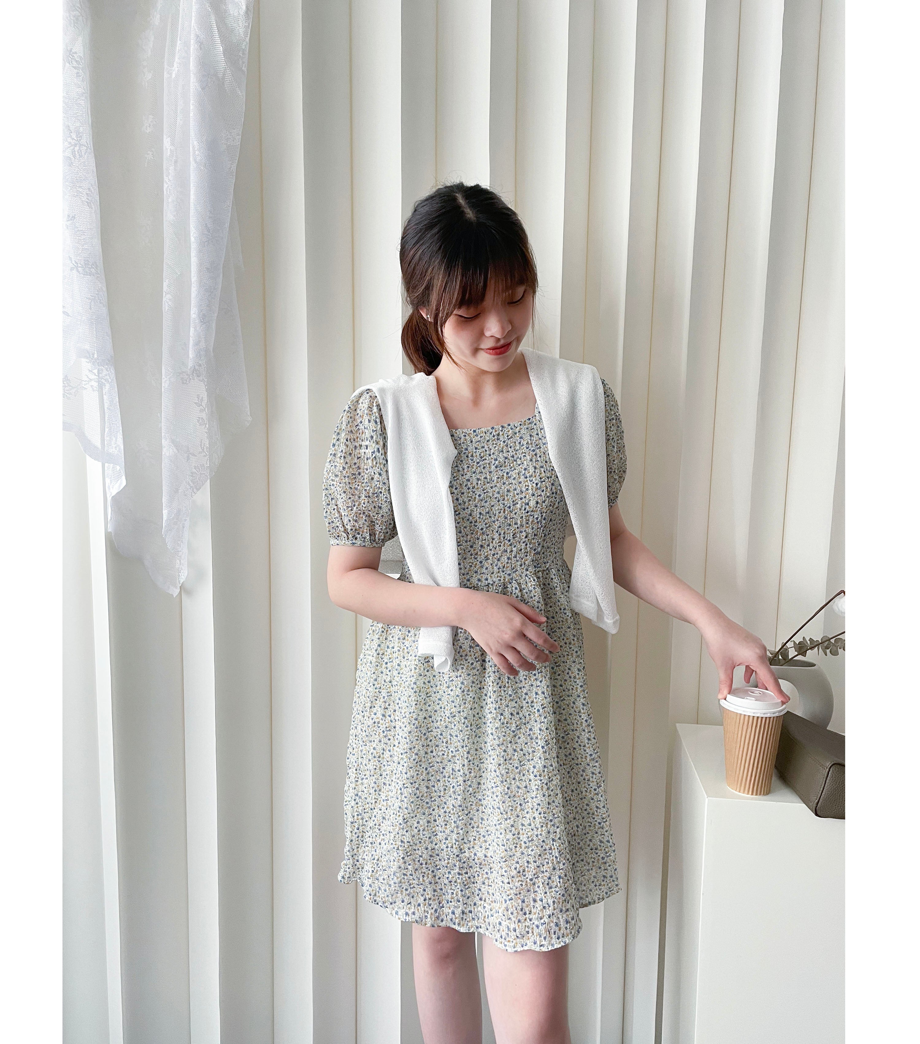 Bubble Floral 方領口泡泡䄂春日小花皺皺連身裙,Dress/ DS9264 (pink sold out)