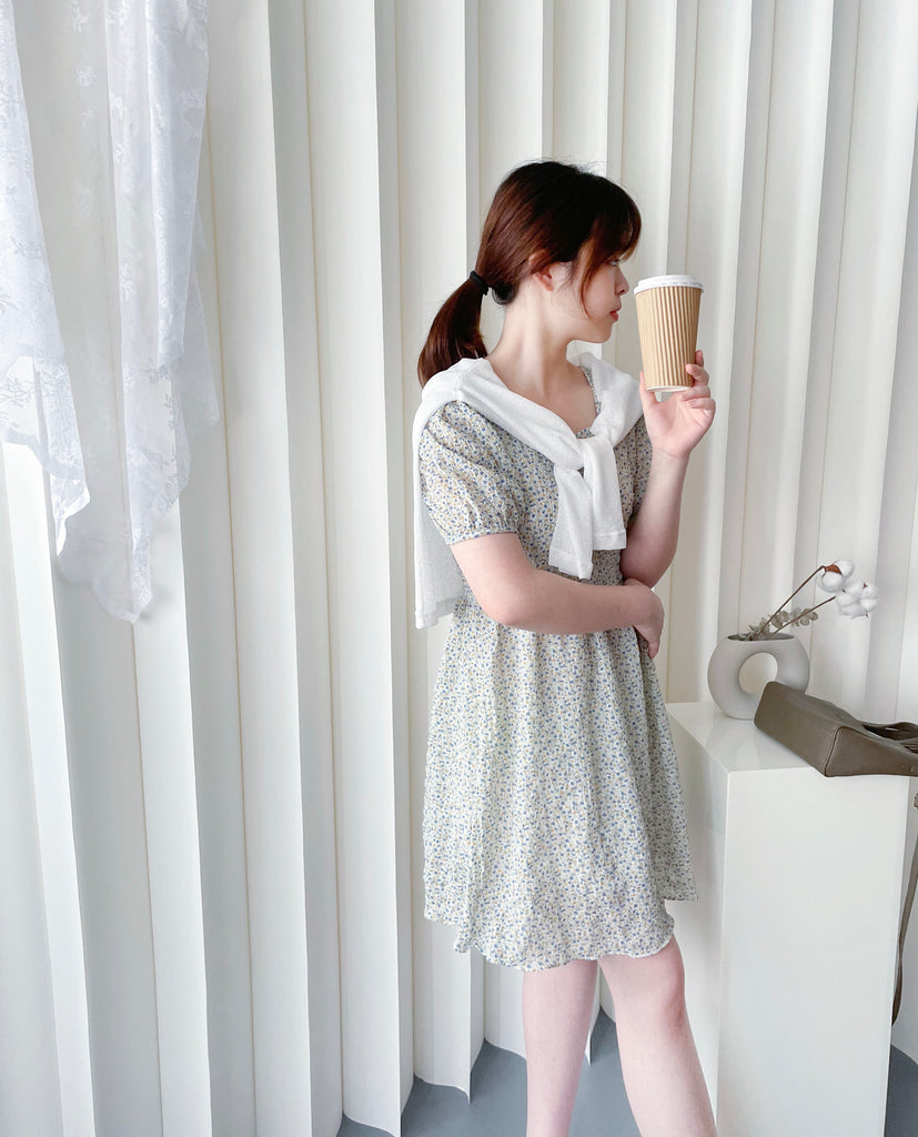 Bubble Floral 方領口泡泡䄂春日小花皺皺連身裙,Dress/ DS9264 (pink sold out)