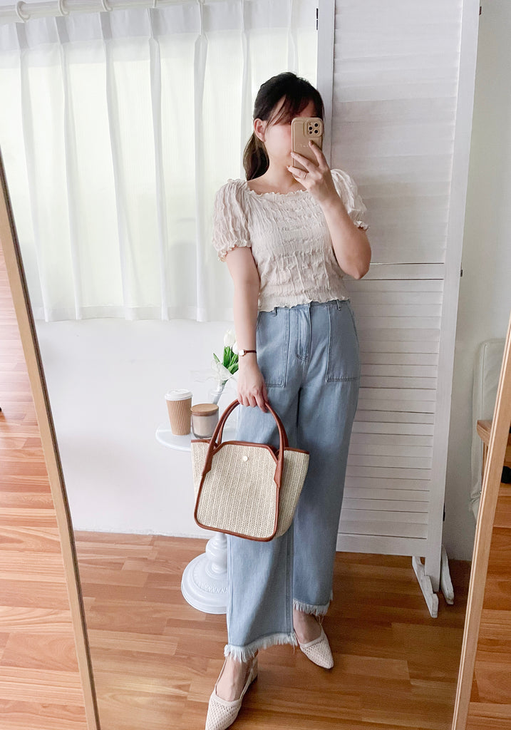 Tassel 輕身淺藍大口袋流蘇牛仔褲, Jeans/ PT8392