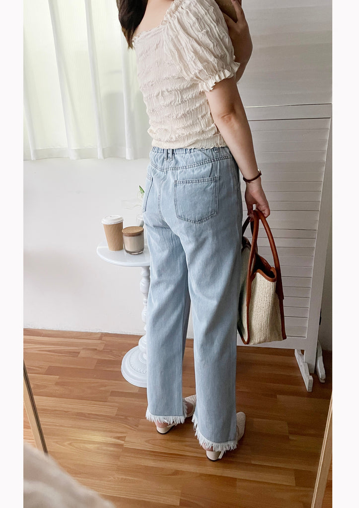 Tassel 輕身淺藍大口袋流蘇牛仔褲, Jeans/ PT8392