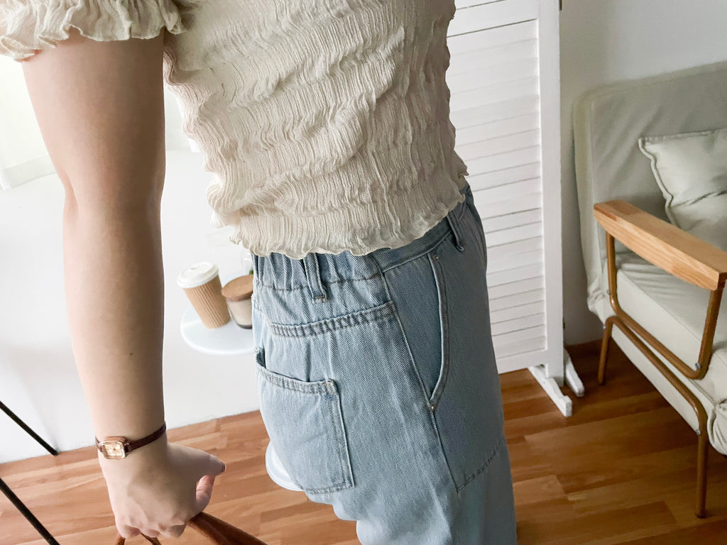 Tassel 輕身淺藍大口袋流蘇牛仔褲, Jeans/ PT8392