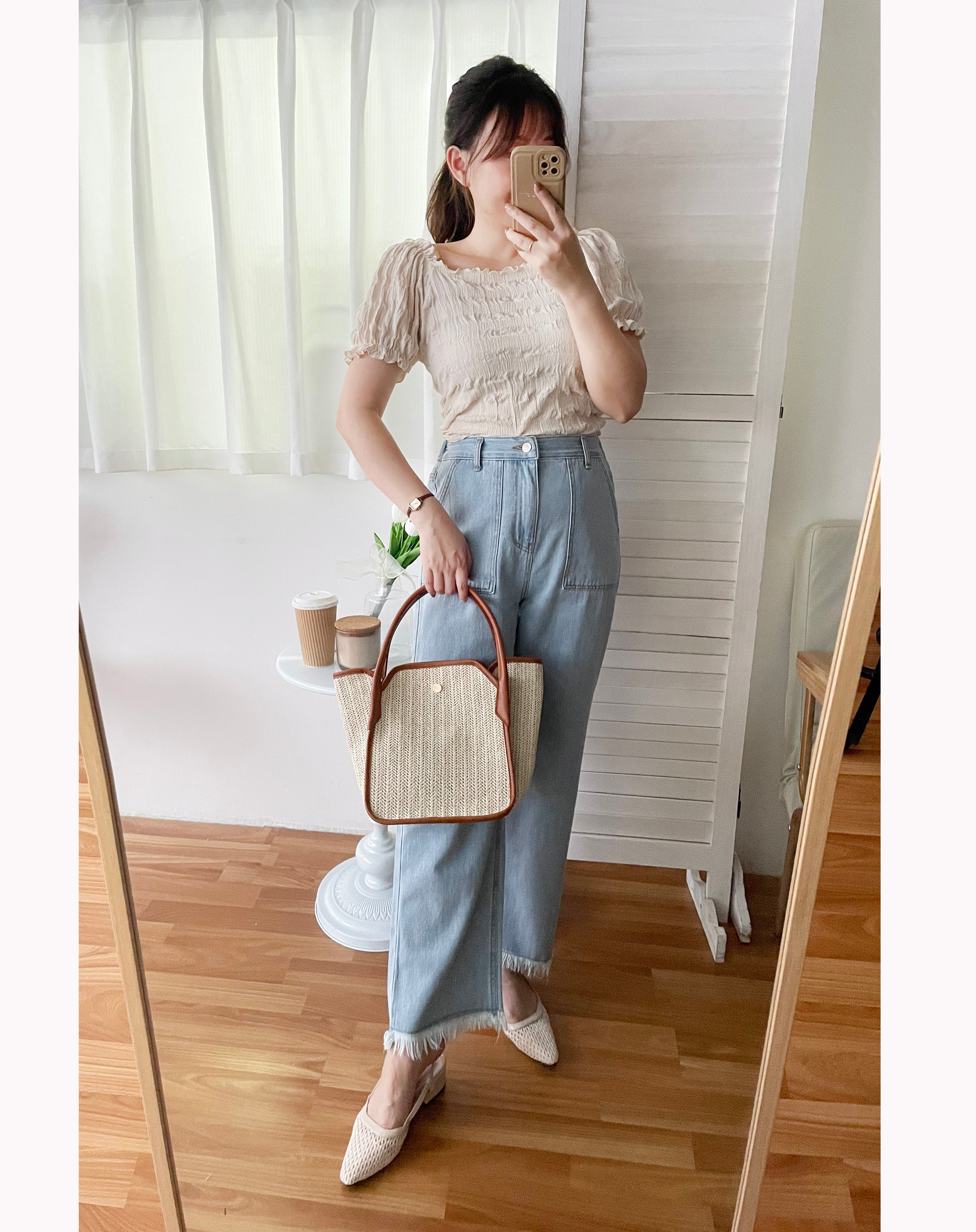 Tassel 輕身淺藍大口袋流蘇牛仔褲, Jeans/ PT8392