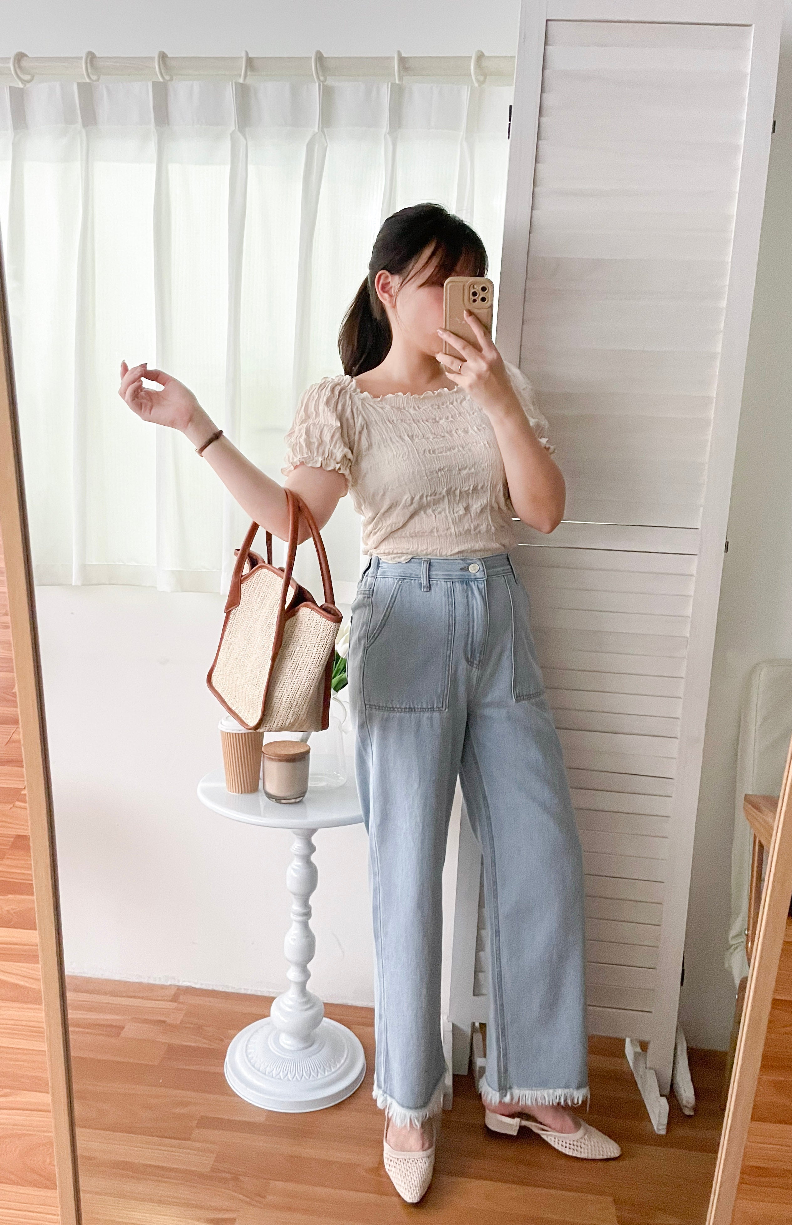 Tassel 輕身淺藍大口袋流蘇牛仔褲, Jeans/ PT8392