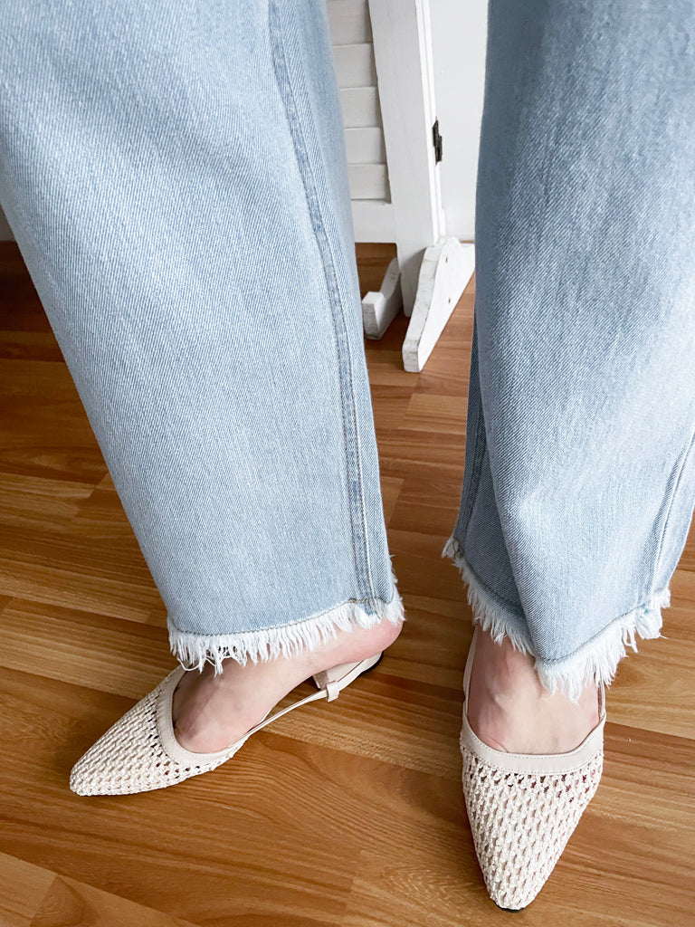 Tassel 輕身淺藍大口袋流蘇牛仔褲, Jeans/ PT8392