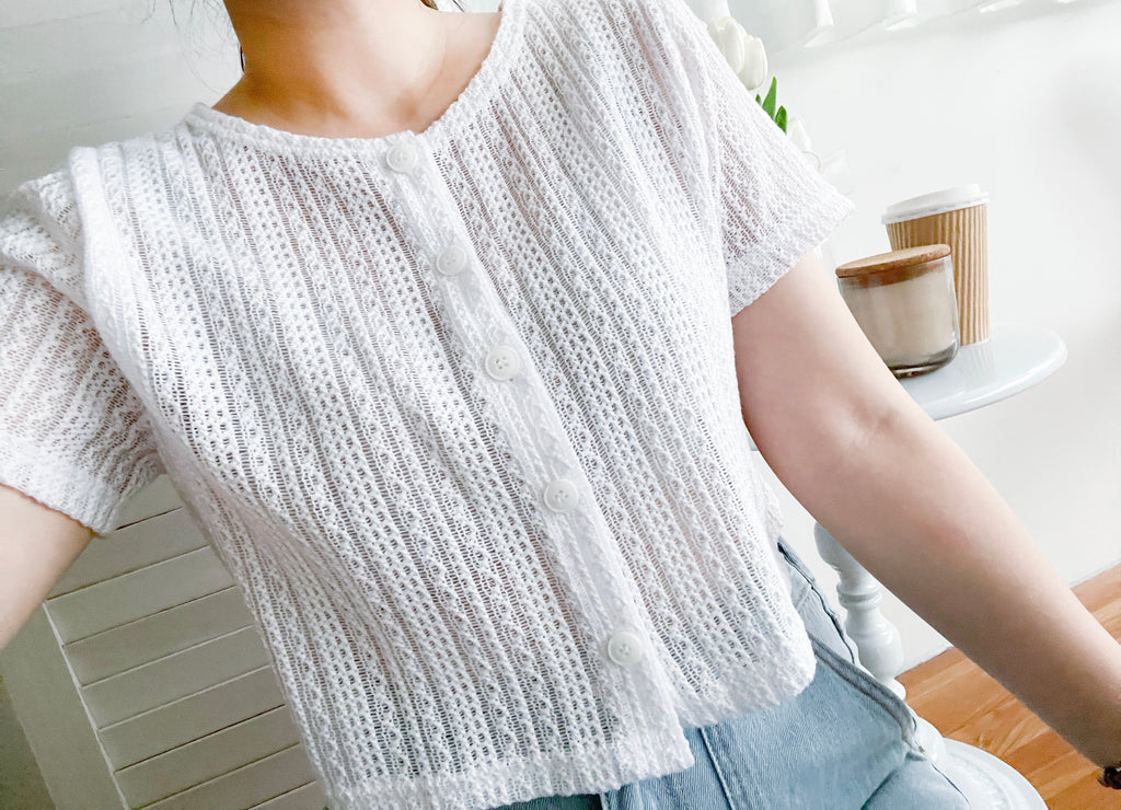 Hollow 幾何織紋排鈕扣百搭微短, Top or Outer/ TP8878 (black sold out)