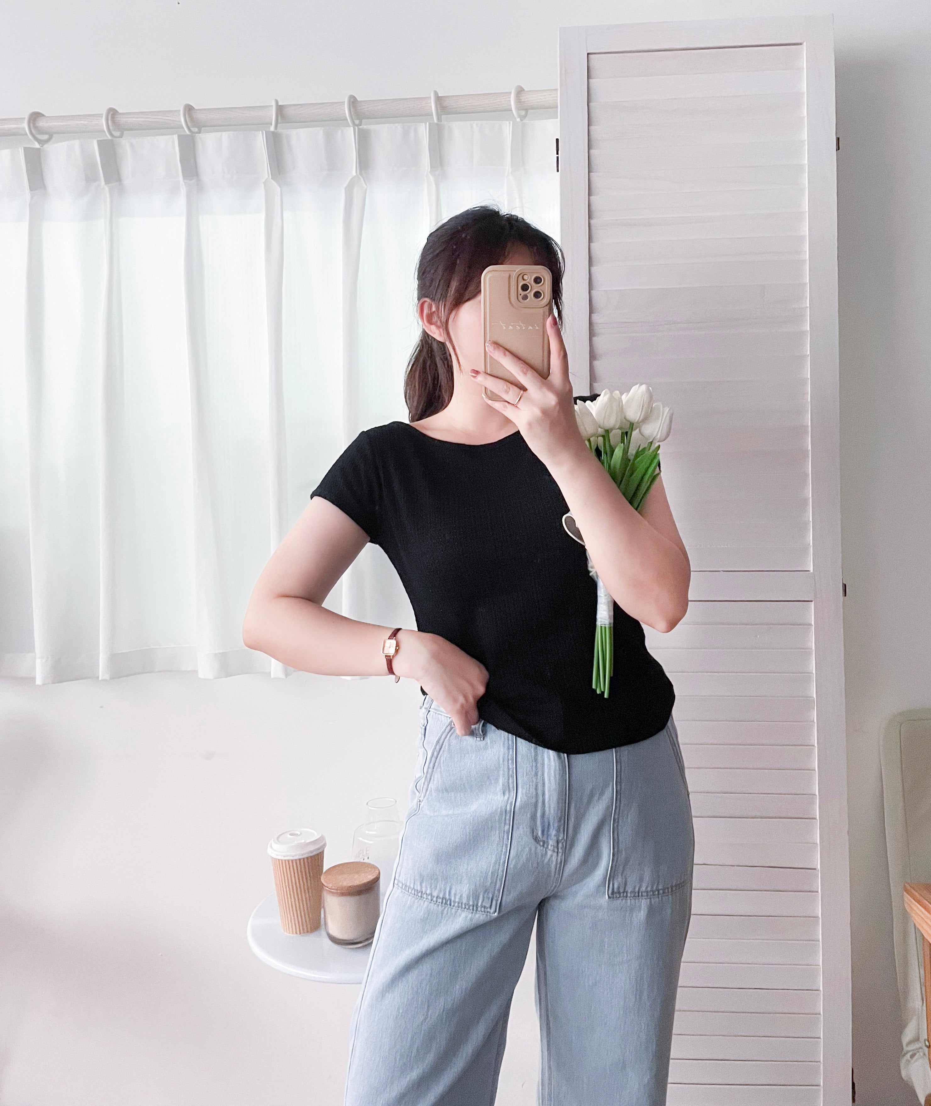 Tassel 輕身淺藍大口袋流蘇牛仔褲, Jeans/ PT8392