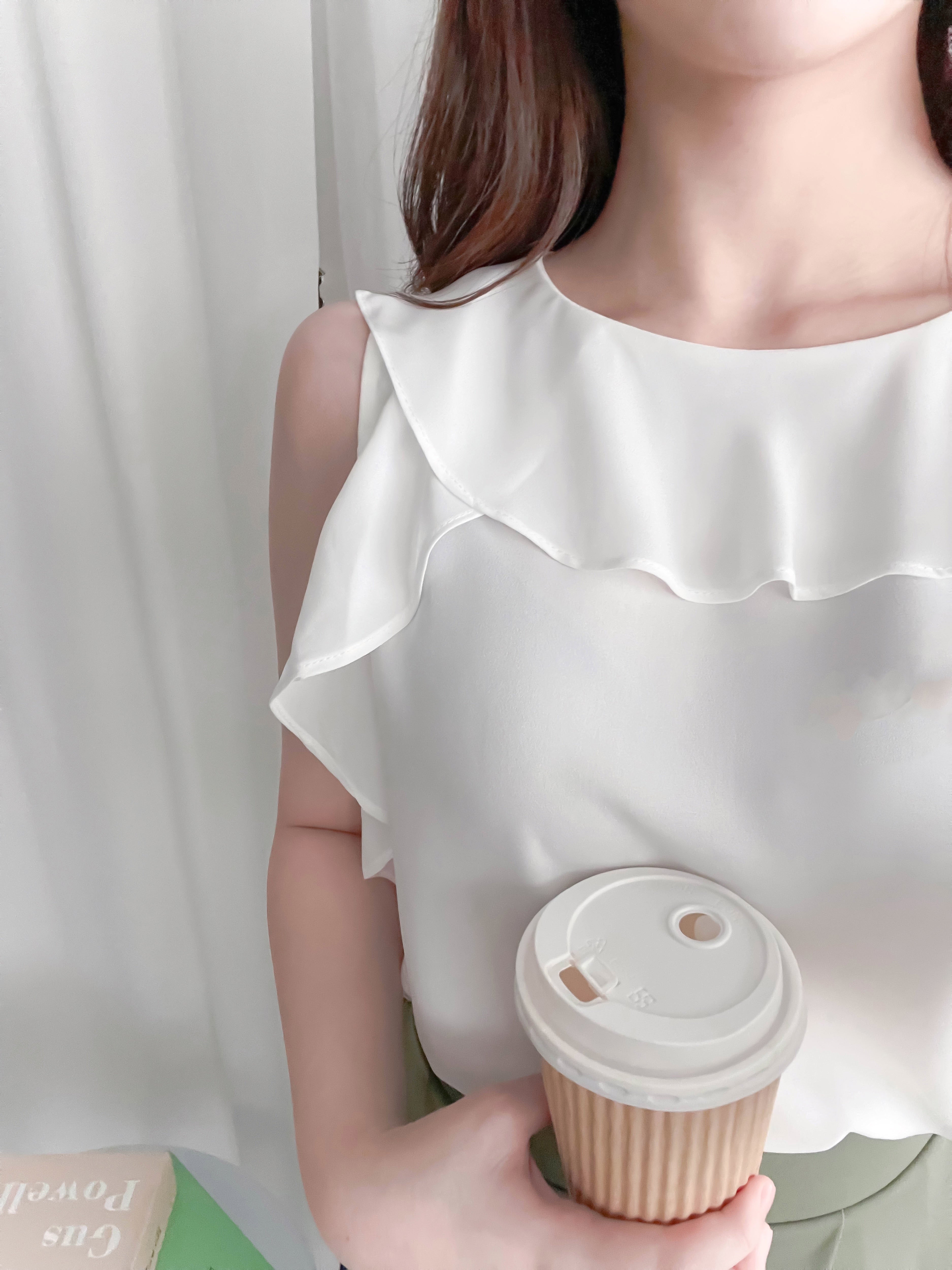 Side Ruffle 素色氣質雪紡垂感荷葉無袖, Blouse/ BU8954 (white sold out)