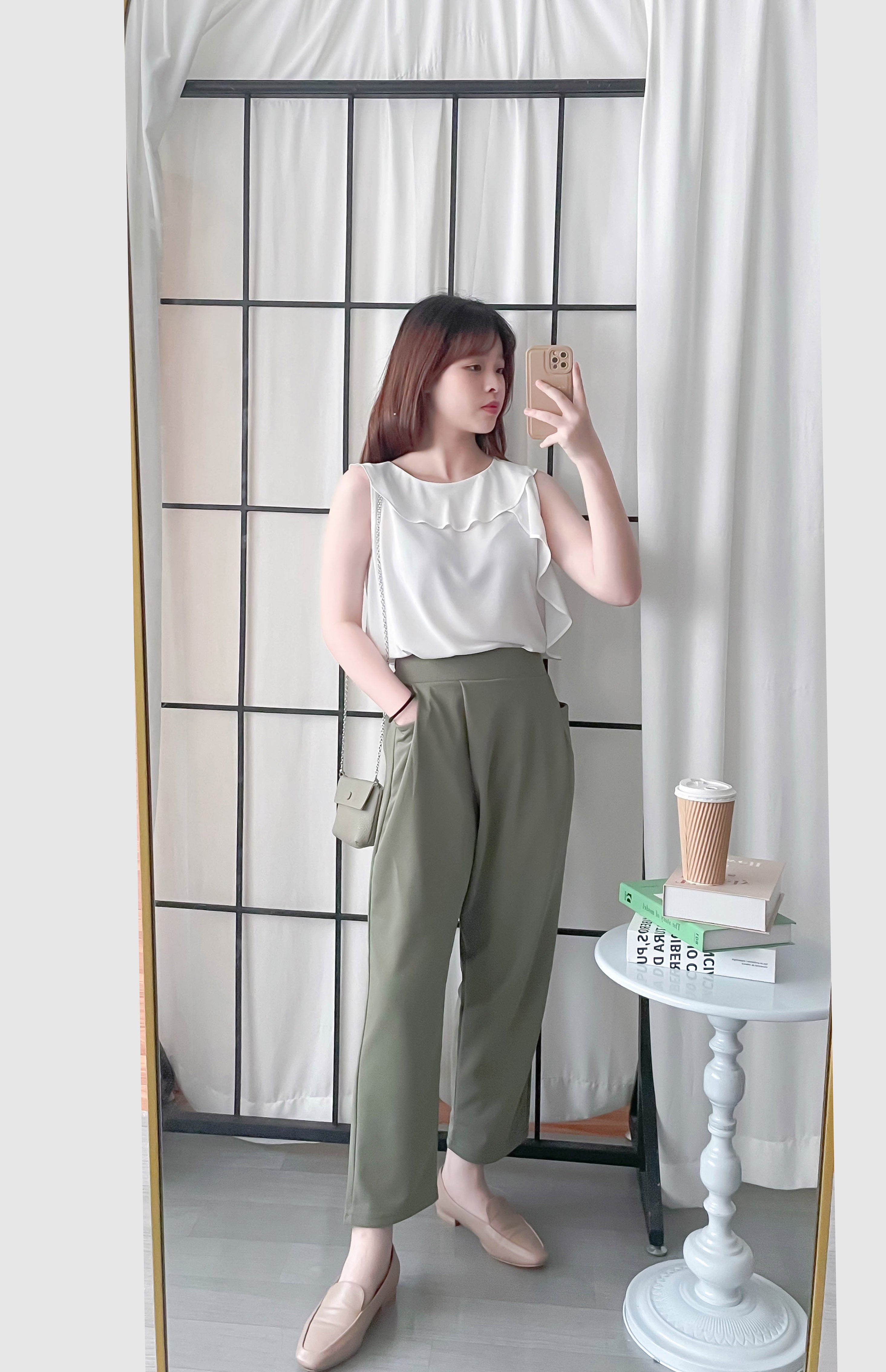 Side Ruffle 素色氣質雪紡垂感荷葉無袖, Blouse/ BU8954 (white sold out)