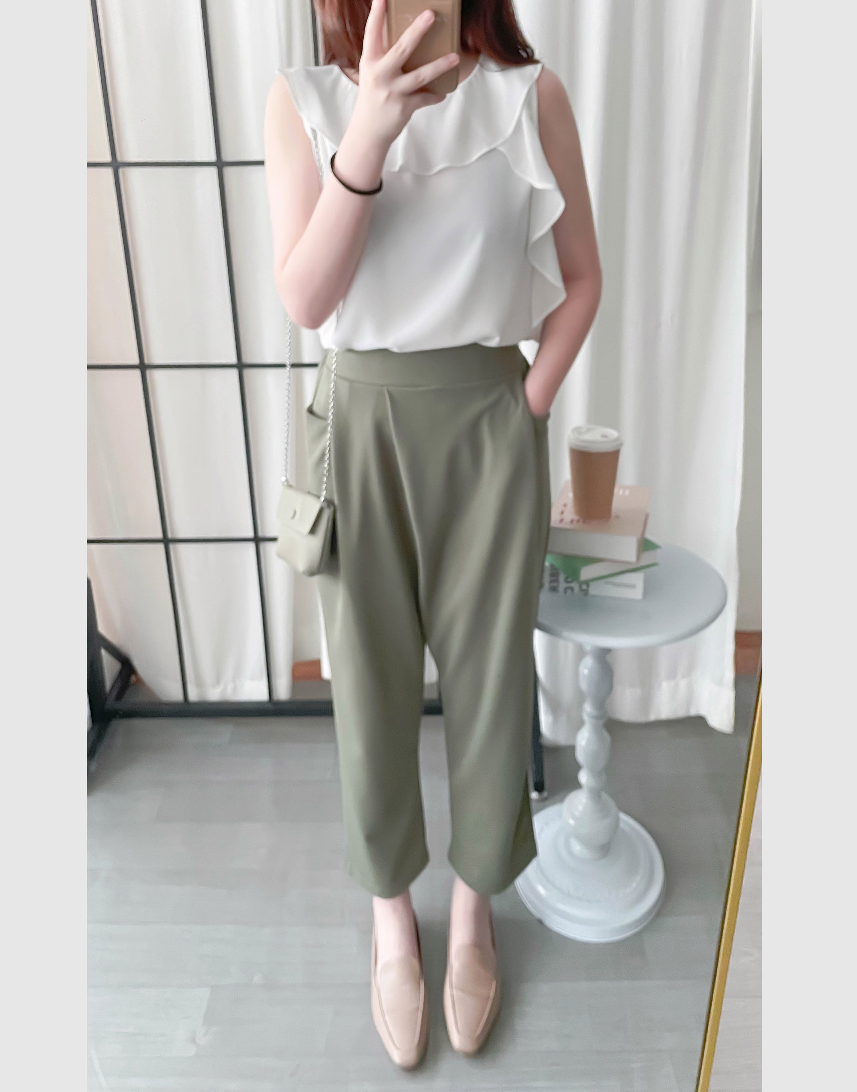 Side Ruffle 素色氣質雪紡垂感荷葉無袖, Blouse/ BU8954 (white sold out)