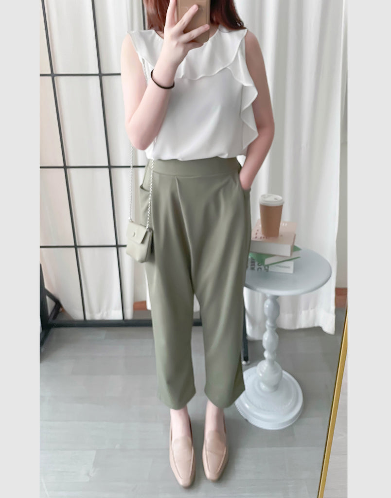Side Ruffle 素色氣質雪紡垂感荷葉無袖, Blouse/ BU8954 (white sold out)