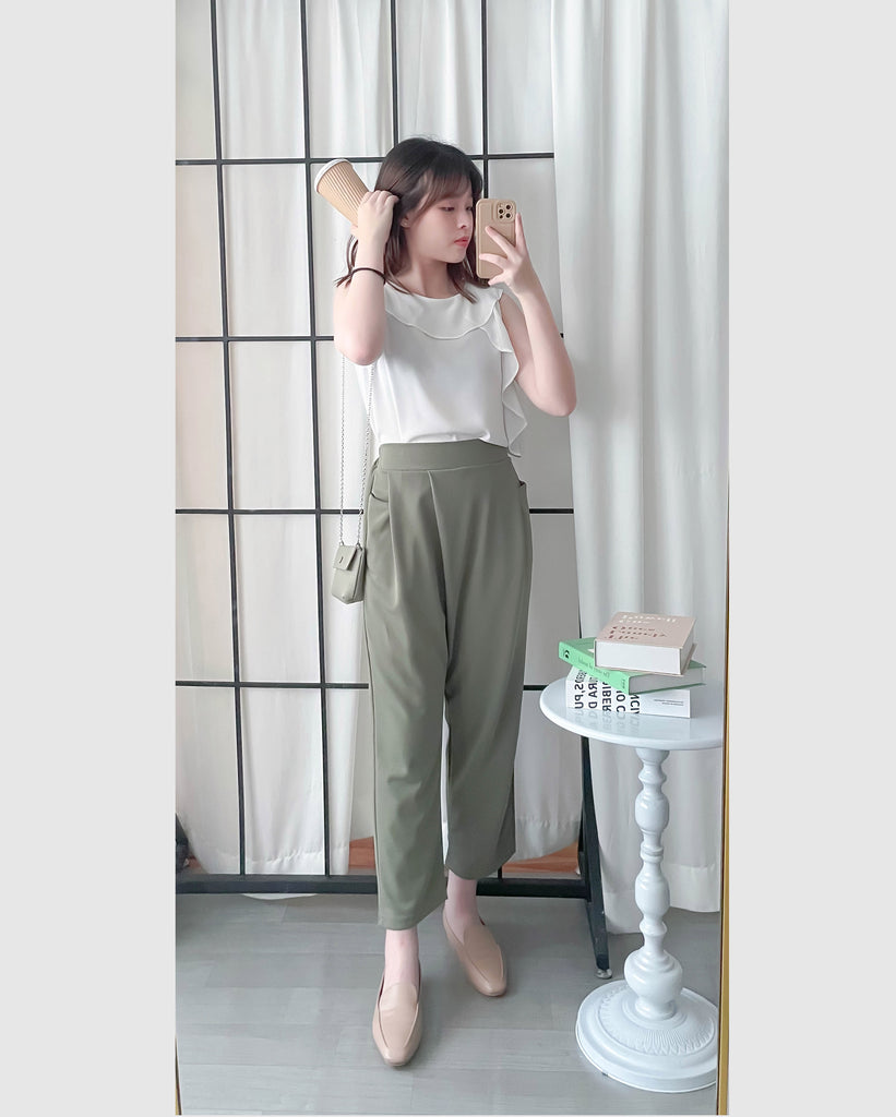 Side Ruffle 素色氣質雪紡垂感荷葉無袖, Blouse/ BU8954 (white sold out)