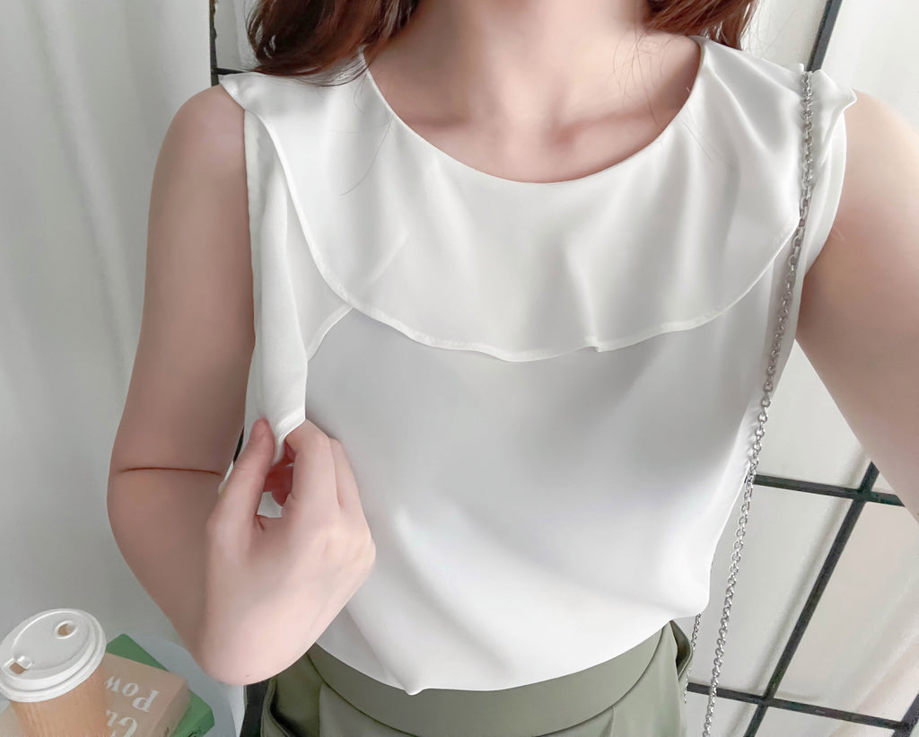 Side Ruffle 素色氣質雪紡垂感荷葉無袖, Blouse/ BU8954 (white sold out)