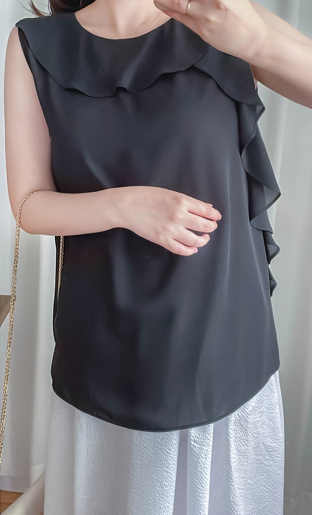 Side Ruffle 素色氣質雪紡垂感荷葉無袖, Blouse/ BU8954 (white sold out)