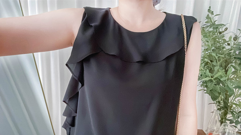 Side Ruffle 素色氣質雪紡垂感荷葉無袖, Blouse/ BU8954 (white sold out)