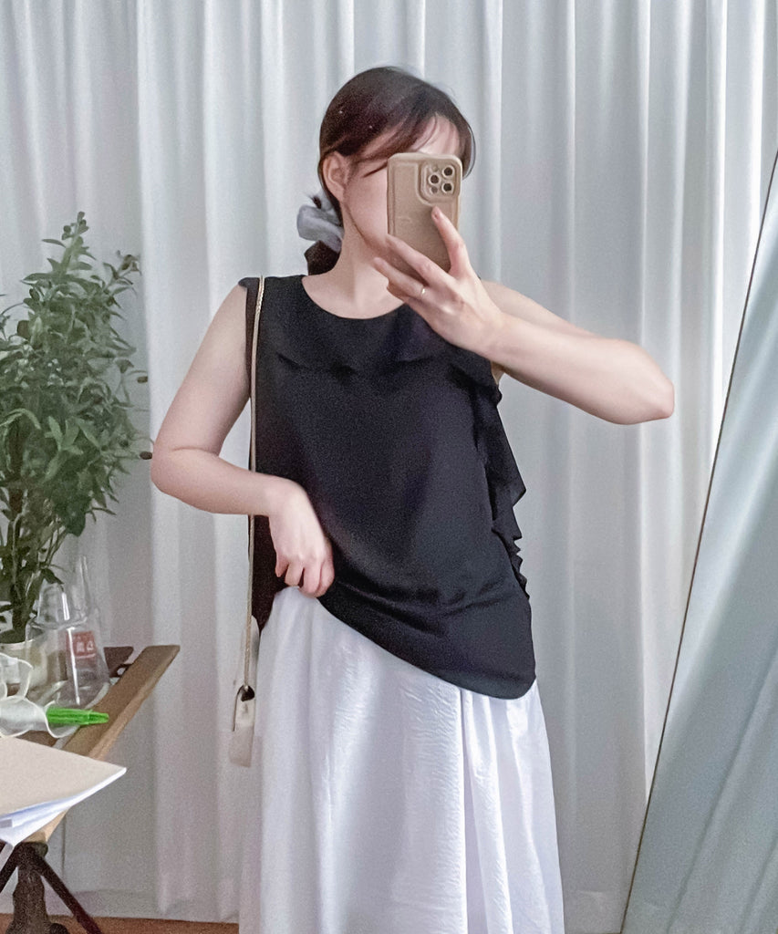 Side Ruffle 素色氣質雪紡垂感荷葉無袖, Blouse/ BU8954 (white sold out)