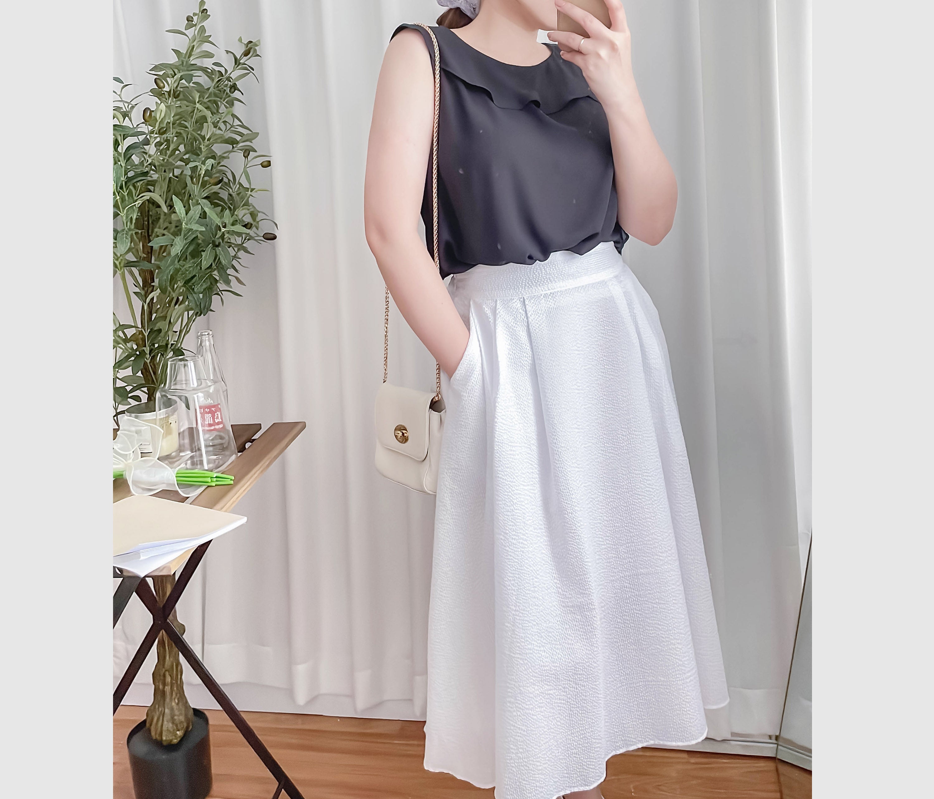 Pocket Stripe 口袋暗直紋後橡筋輕盈半身裙, Skirt/ SK8720