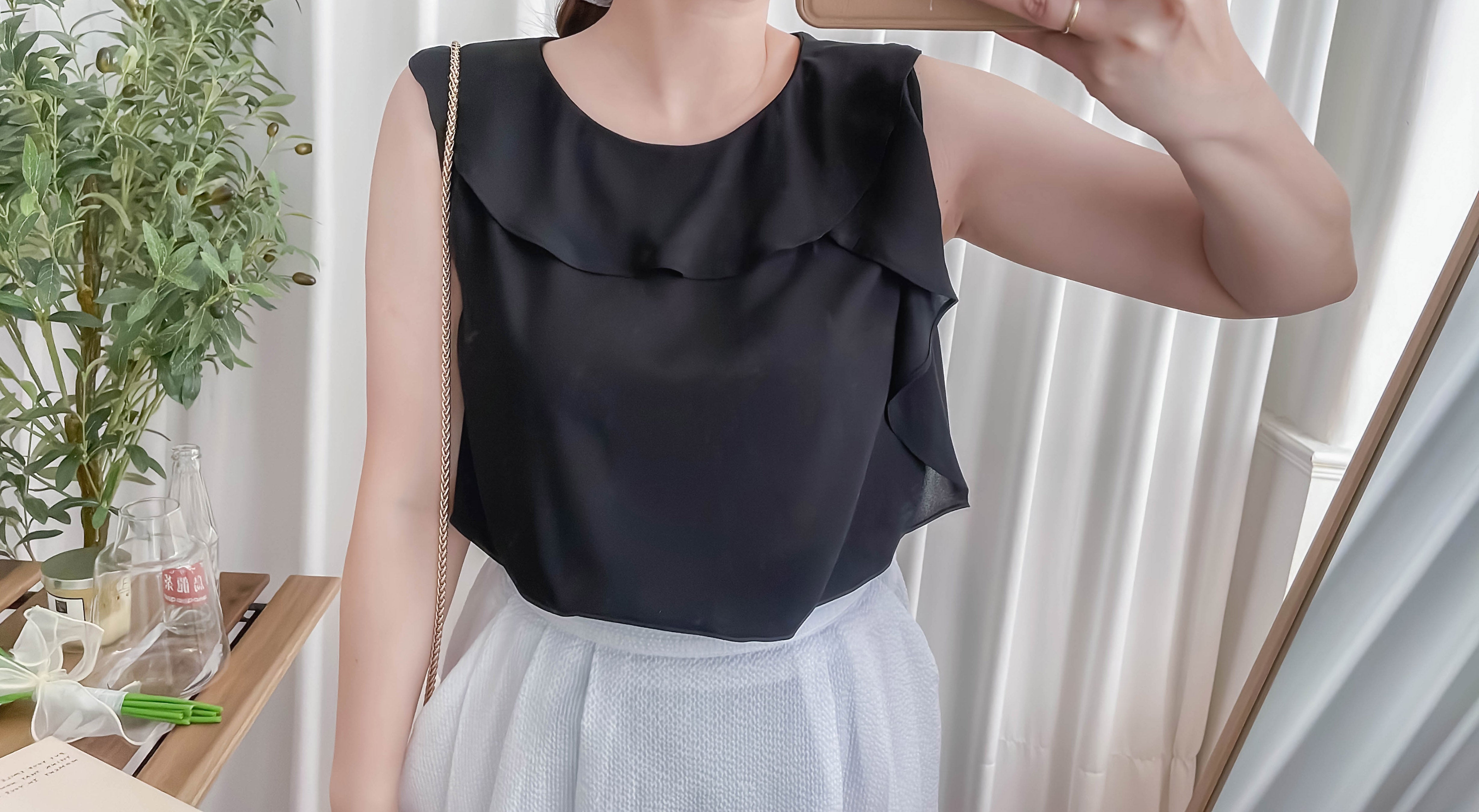 Side Ruffle 素色氣質雪紡垂感荷葉無袖, Blouse/ BU8954 (white sold out)