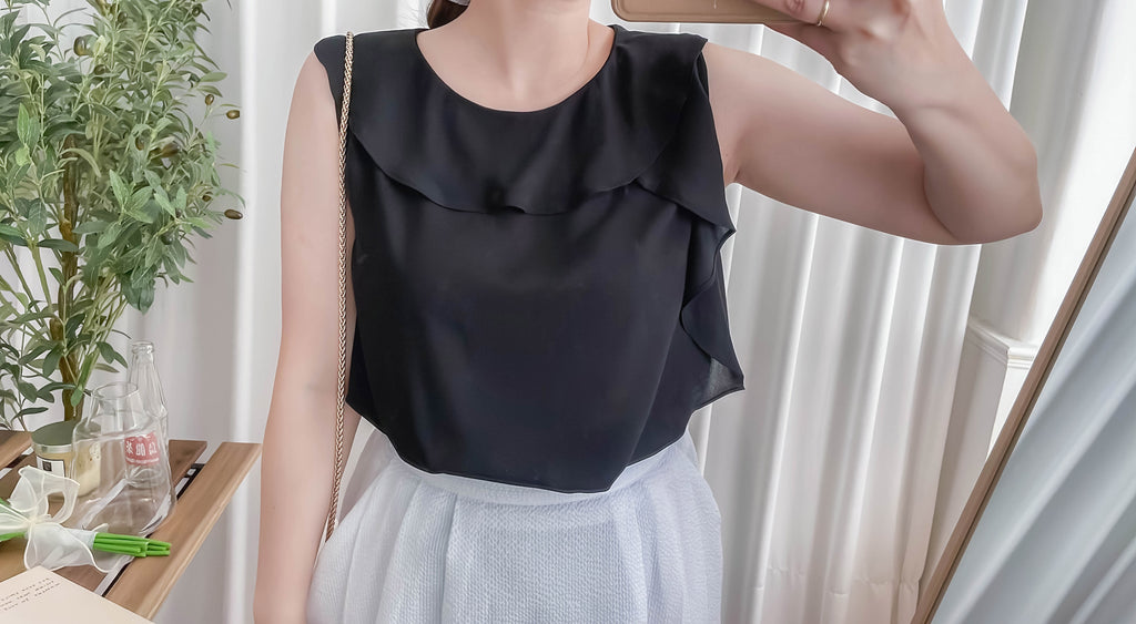 Side Ruffle 素色氣質雪紡垂感荷葉無袖, Blouse/ BU8954 (white sold out)