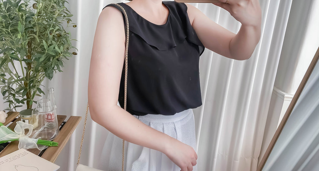 Side Ruffle 素色氣質雪紡垂感荷葉無袖, Blouse/ BU8954 (white sold out)