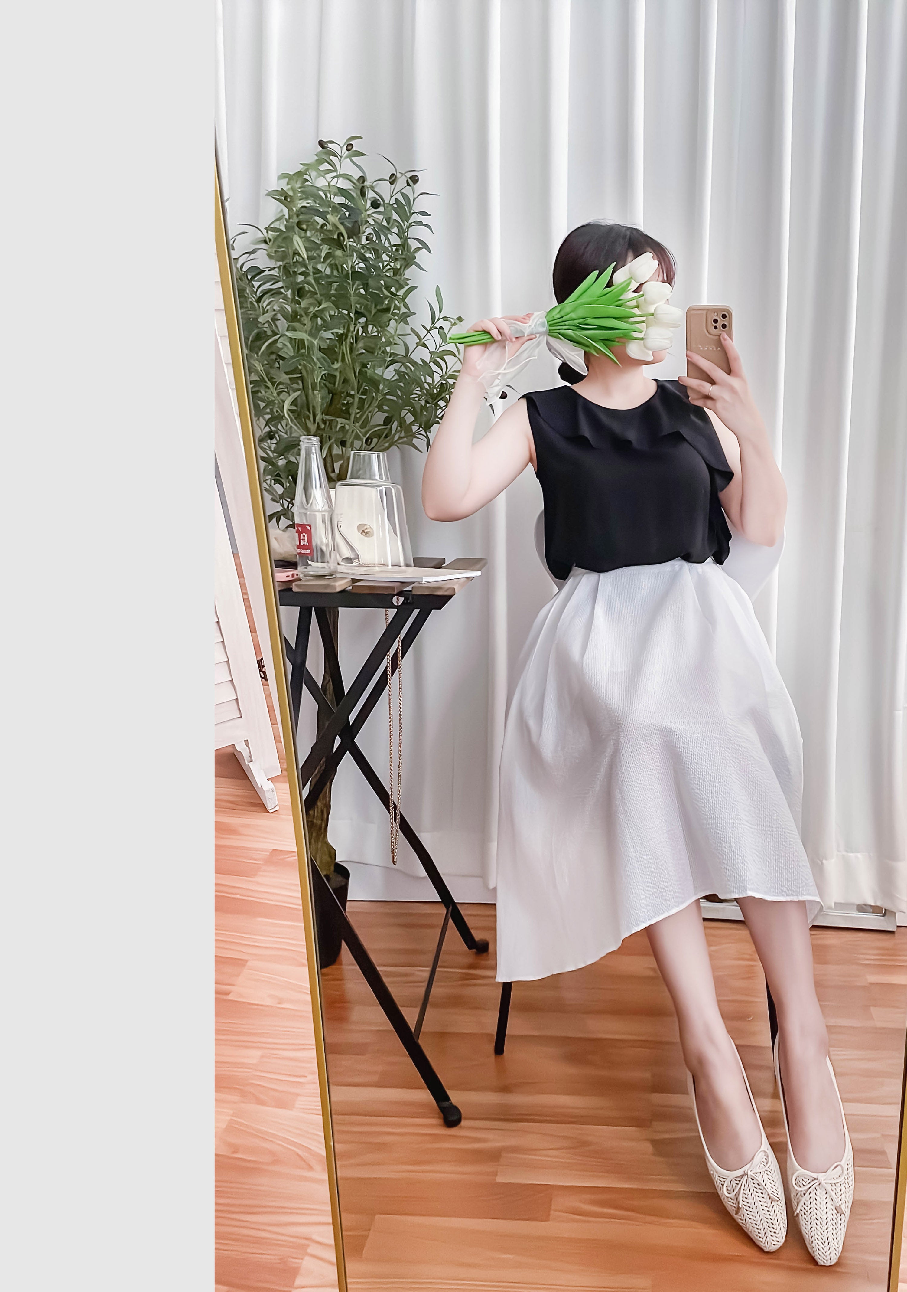 Side Ruffle 素色氣質雪紡垂感荷葉無袖, Blouse/ BU8954 (white sold out)