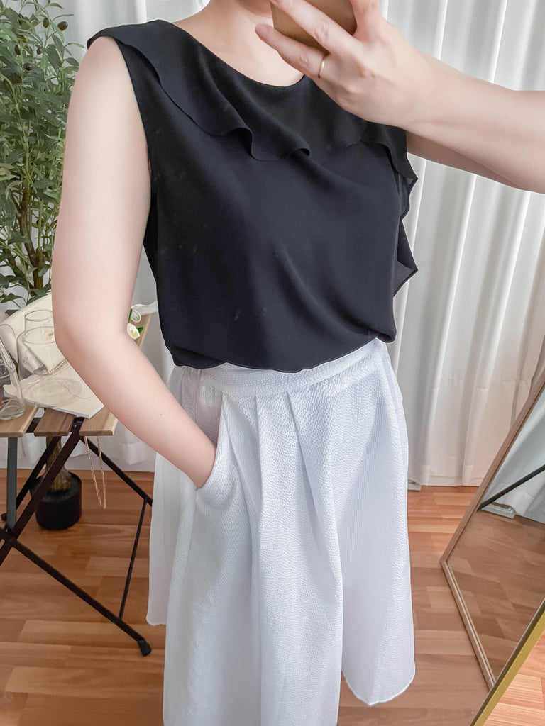 Side Ruffle 素色氣質雪紡垂感荷葉無袖, Blouse/ BU8954 (white sold out)