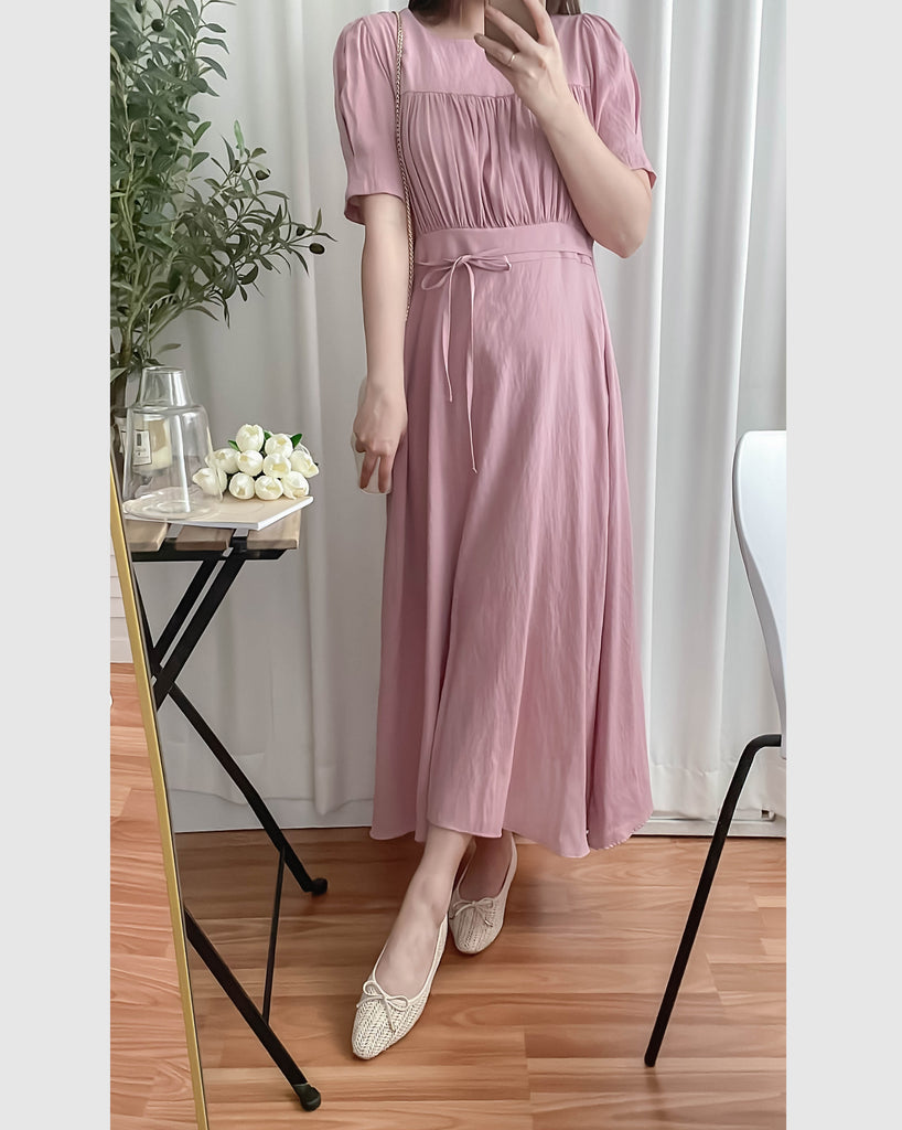 Romantic Elegance 皺褶衣身顯瘦腰封搖曳裙擺連身裙, Dress/ DS9293 (pink sold ould)