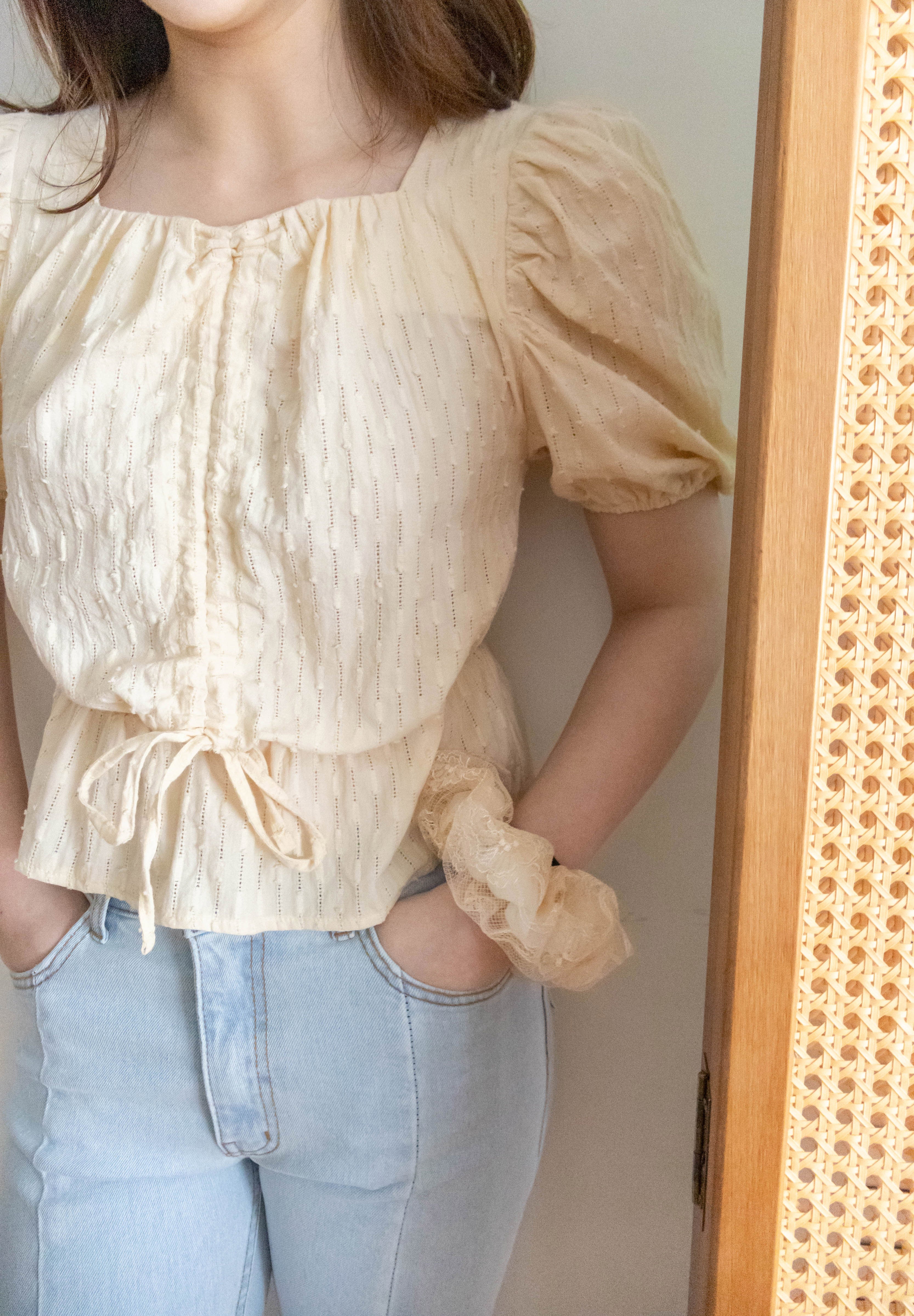 Star Shower 鏤空立體通花泡泡修腰上衣, Top/ BU8945 (yellow sold out)