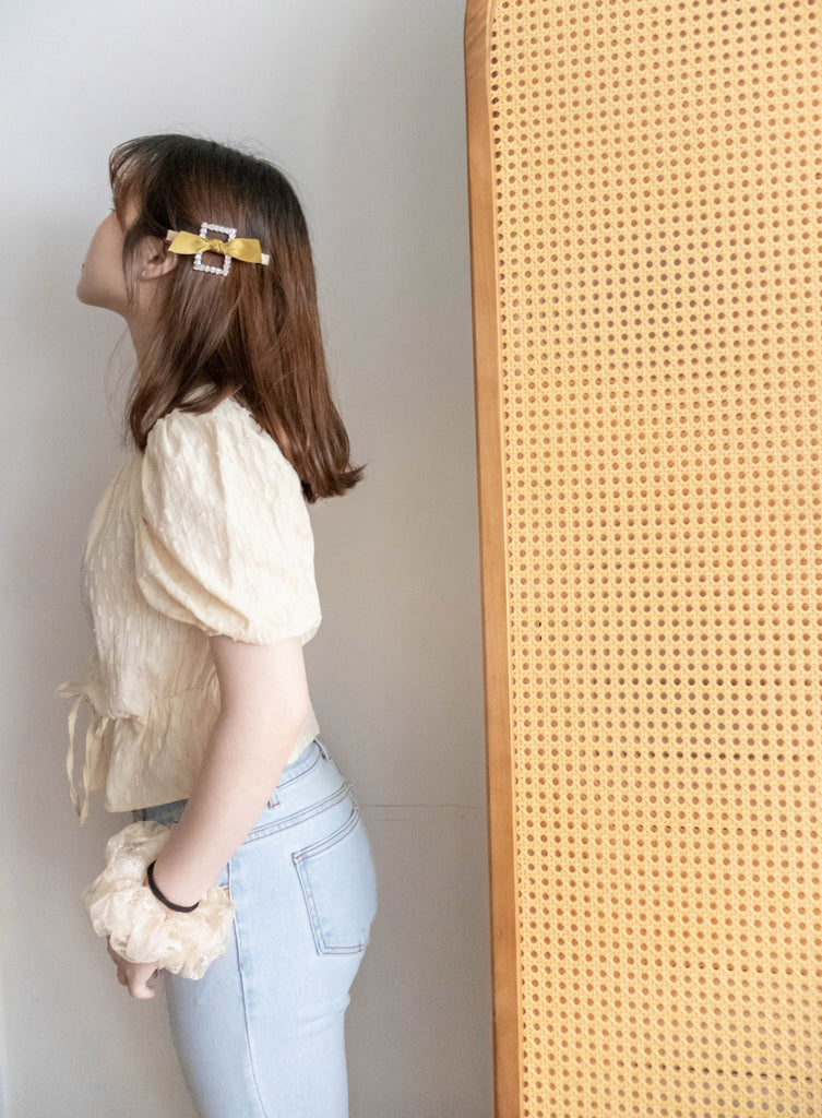 Star Shower 鏤空立體通花泡泡修腰上衣, Top/ BU8945 (yellow sold out)